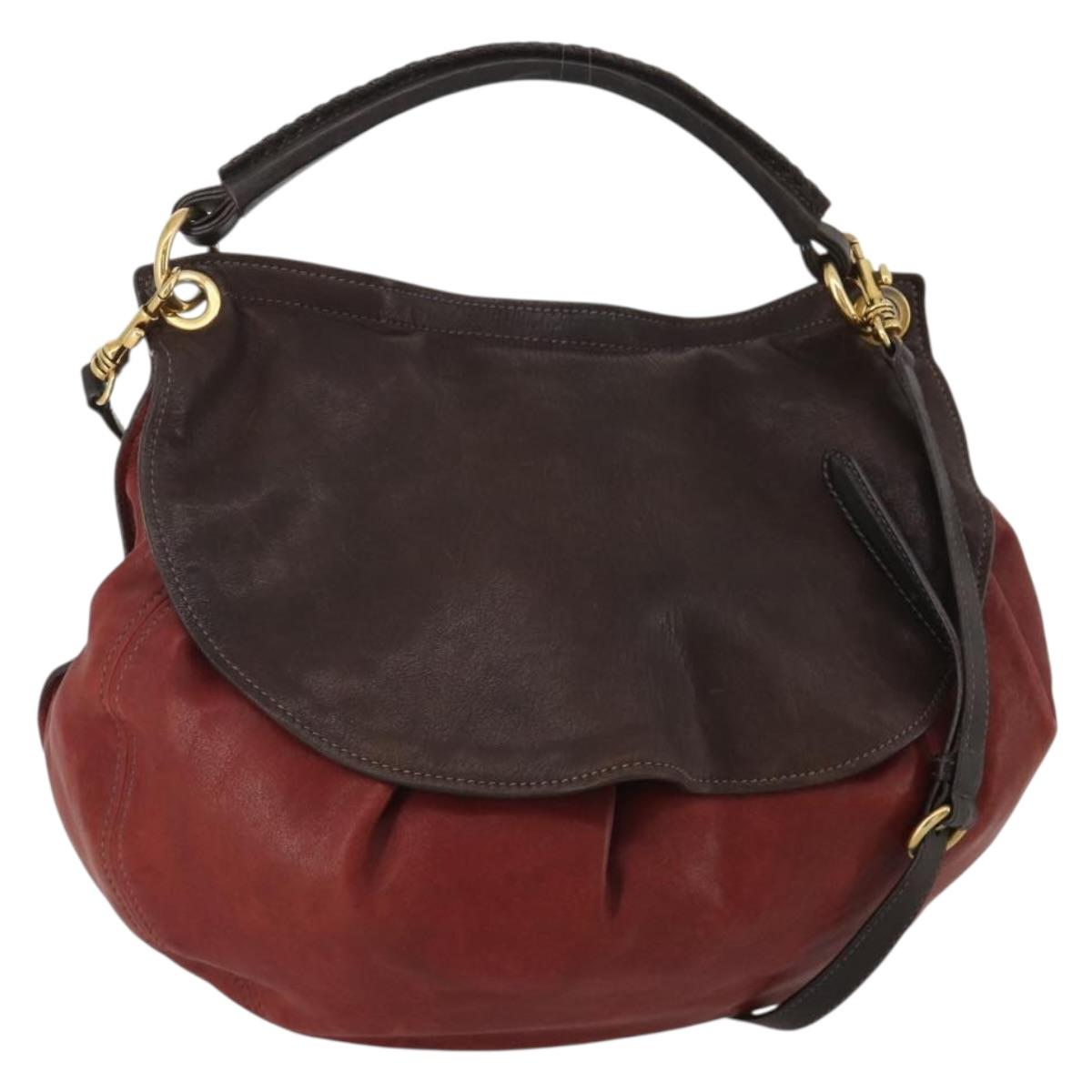 Miu Miu Hand Bag Leather 2way Red Gold Tone Auth 199339A
