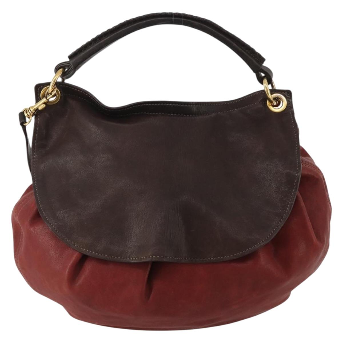 Miu Miu Hand Bag Leather 2way Red Gold Tone Auth 199339A