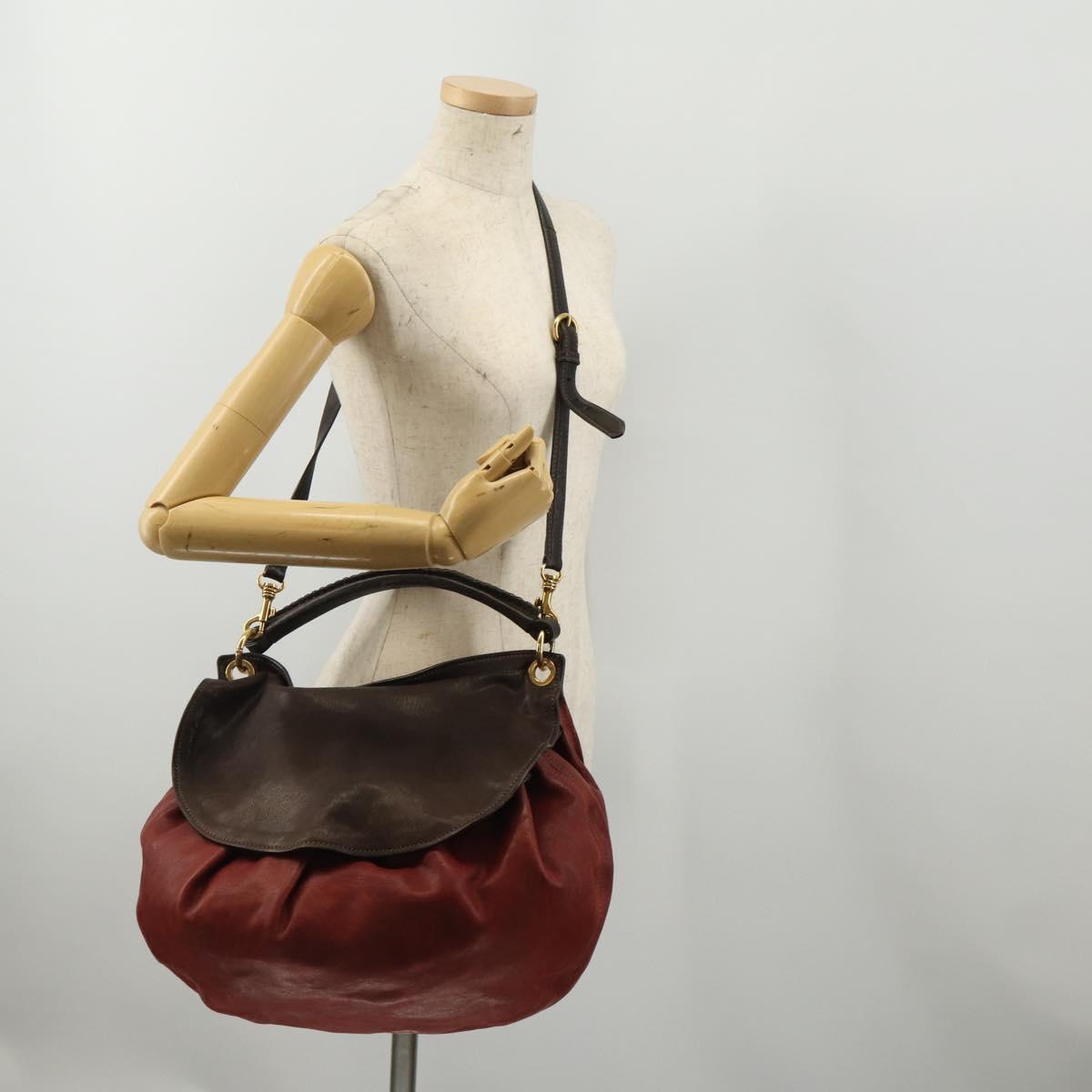 Miu Miu Hand Bag Leather 2way Red Gold Tone Auth 199339A