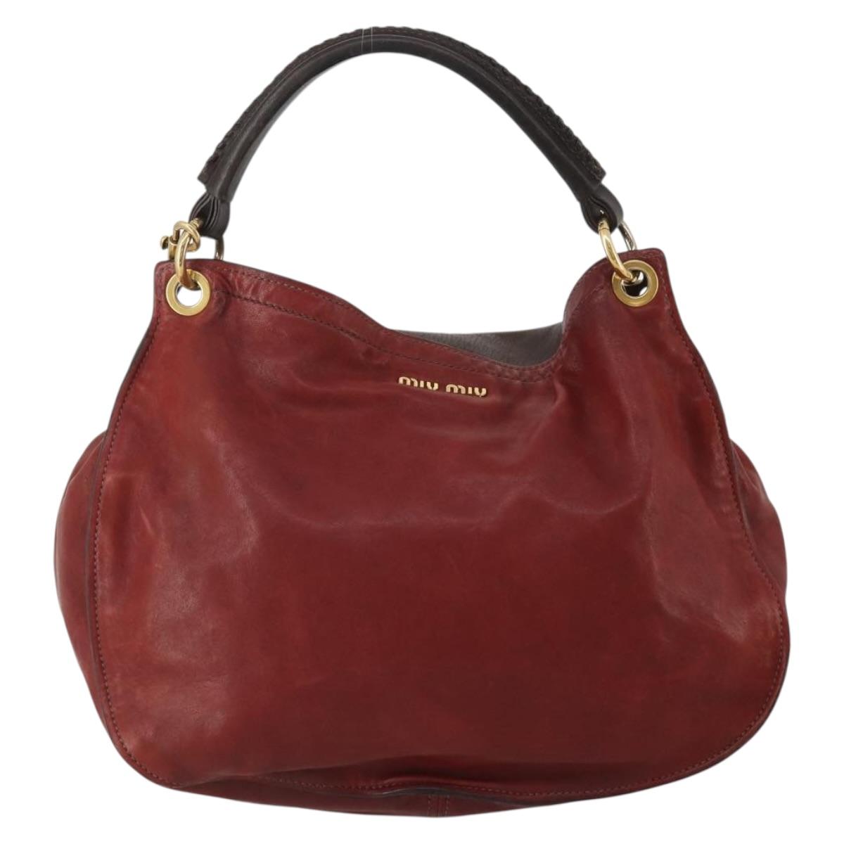 Miu Miu Hand Bag Leather 2way Red Gold Tone Auth 199339A