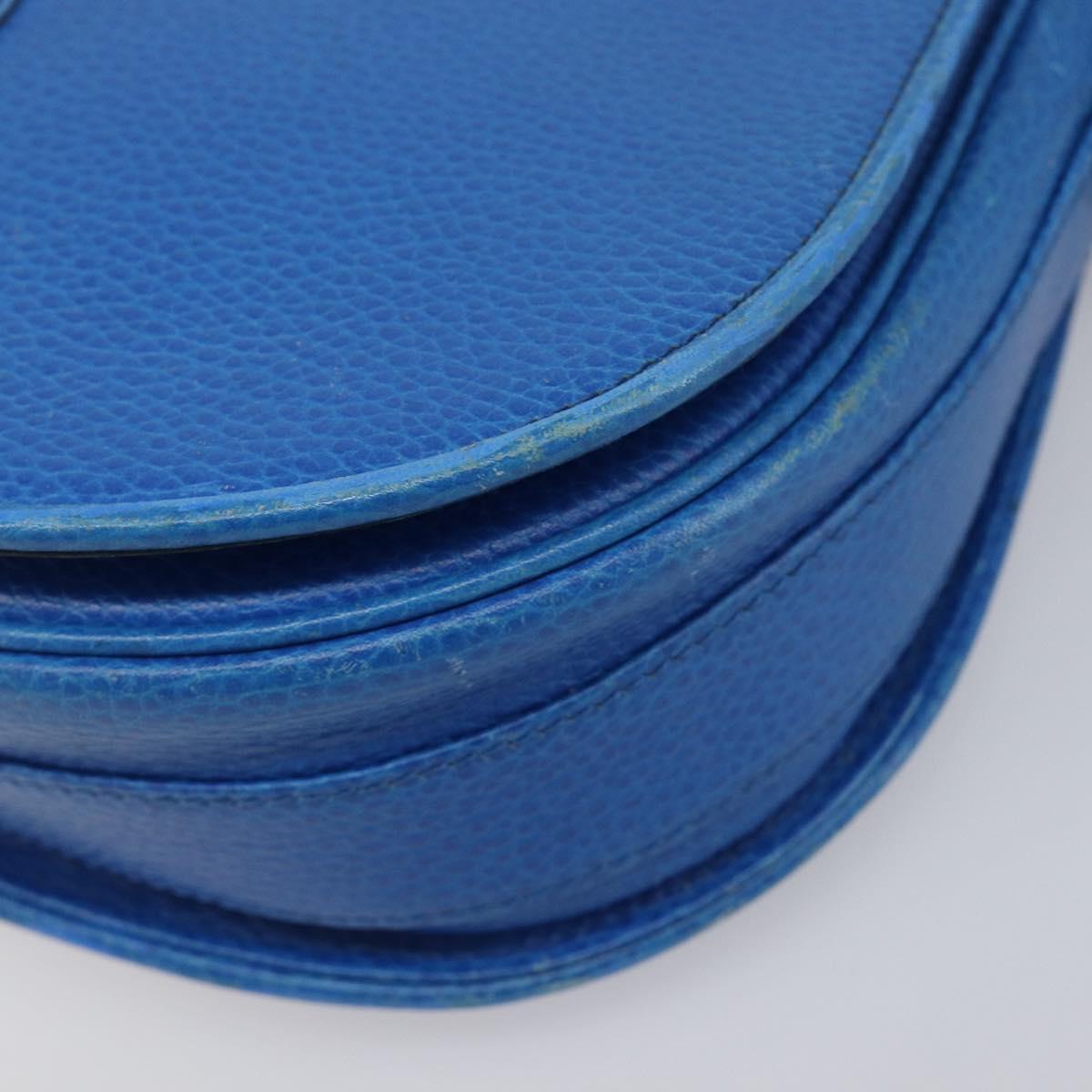 CARTIER Must Line Shoulder Bag Leather Blue Gold Tone Auth 199340