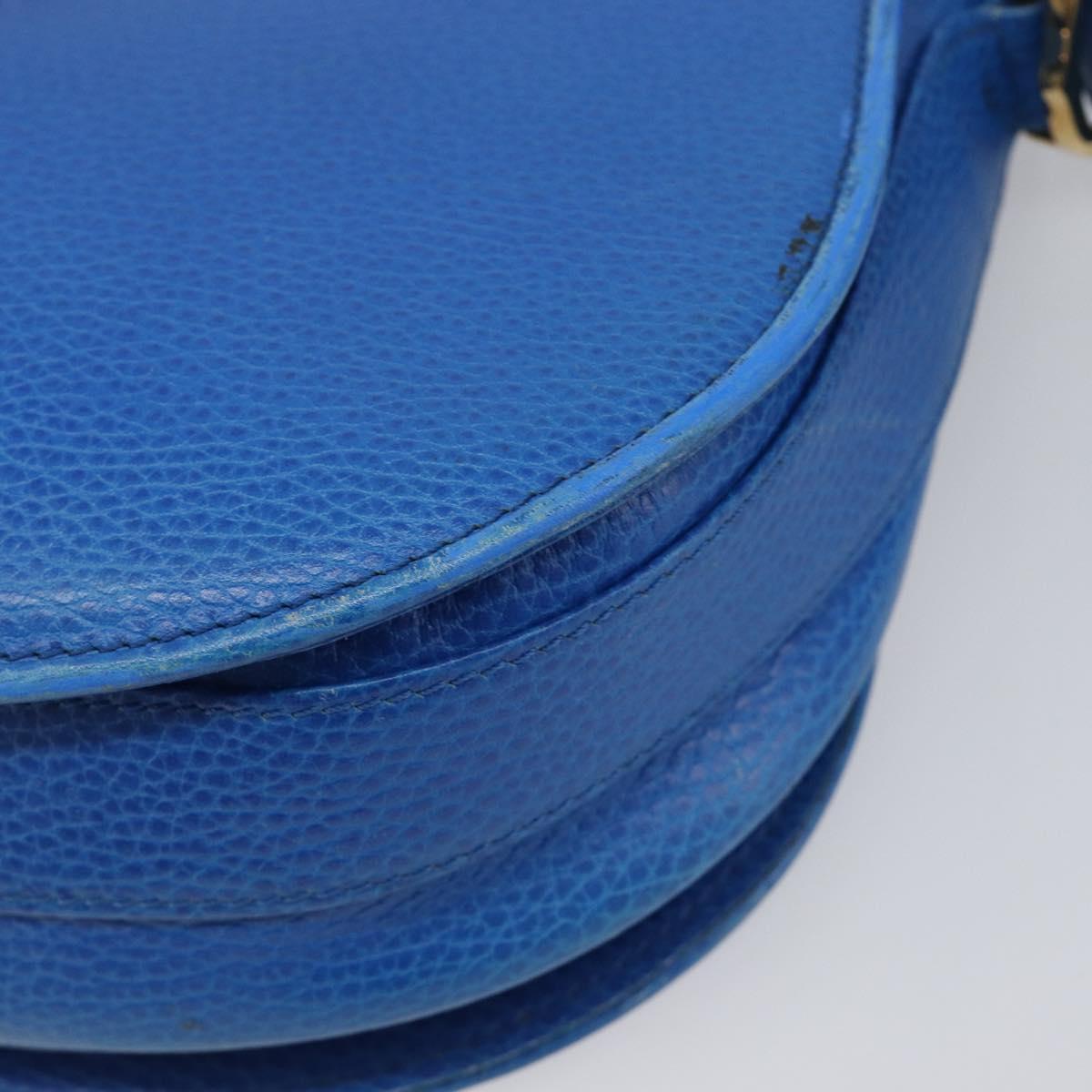 CARTIER Must Line Shoulder Bag Leather Blue Gold Tone Auth 199340