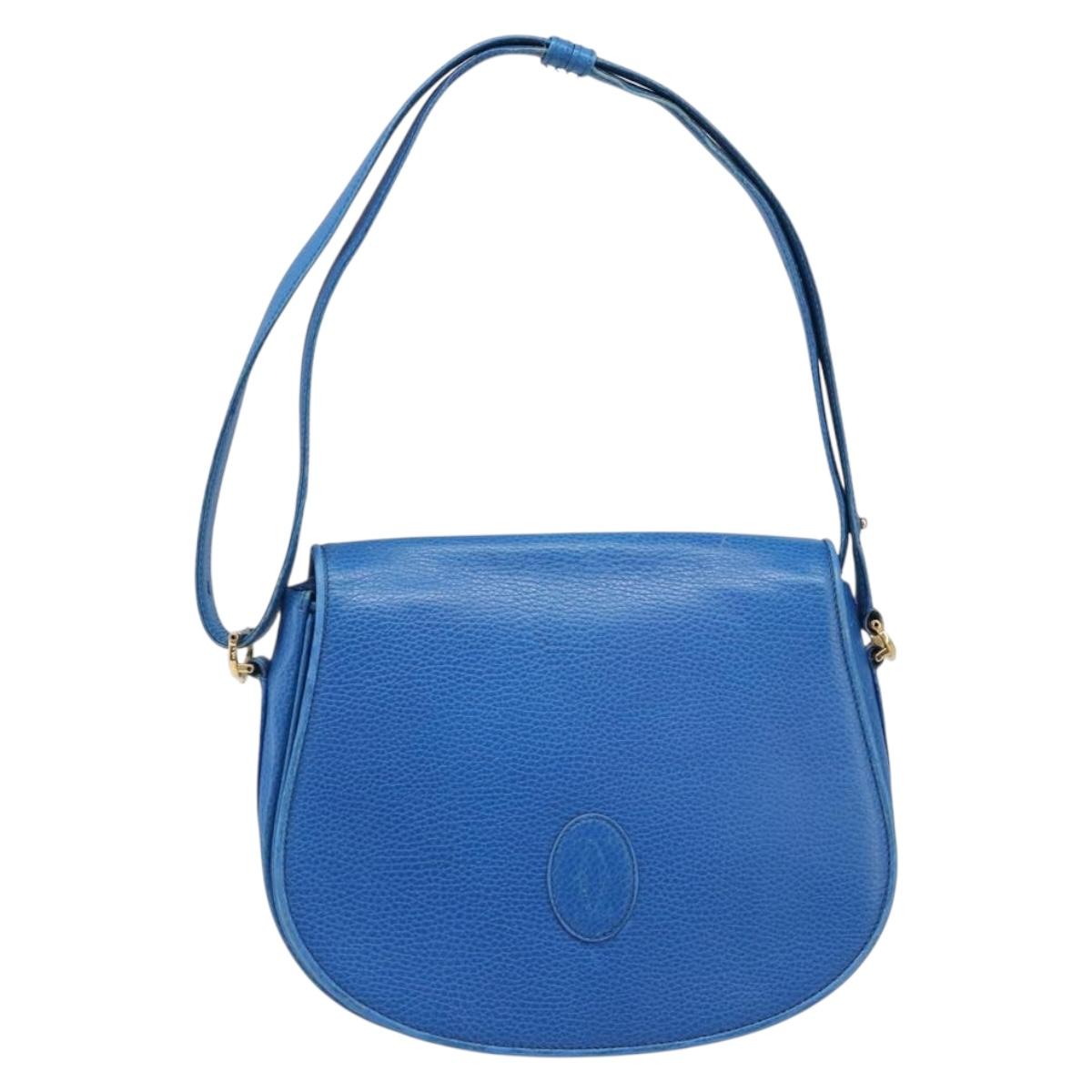 CARTIER Must Line Shoulder Bag Leather Blue Gold Tone Auth 199340