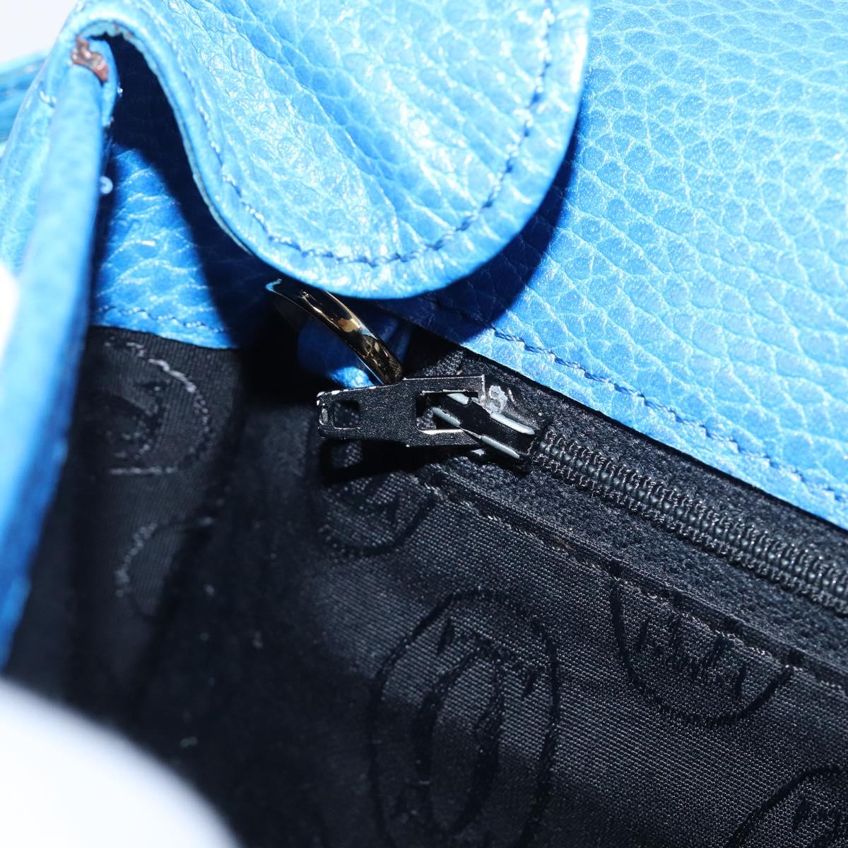 CARTIER Must Line Shoulder Bag Leather Blue Gold Tone Auth 199340