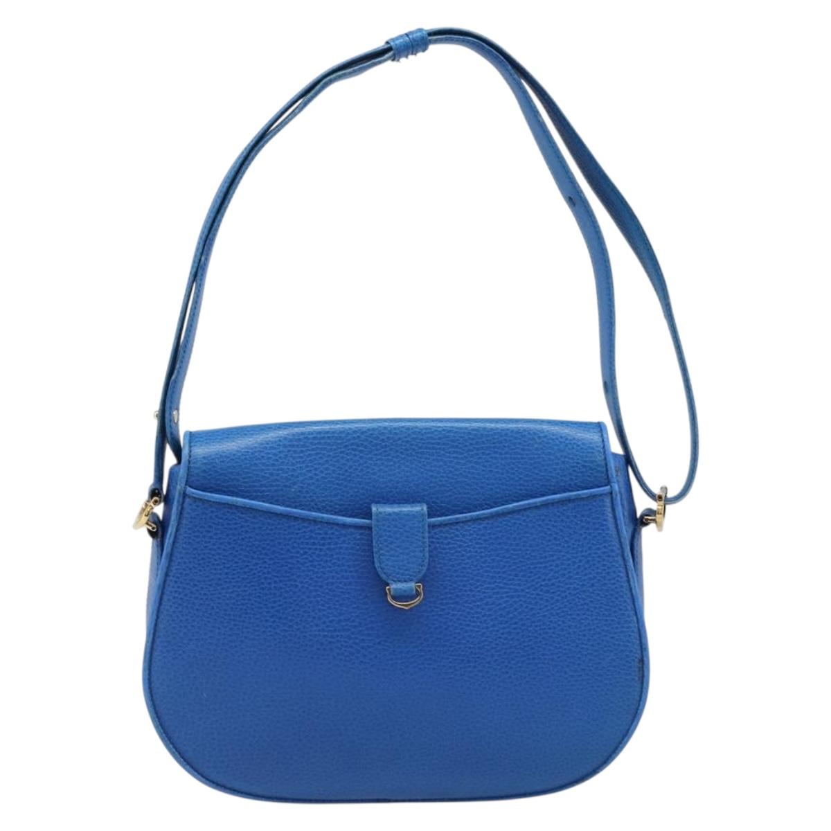 CARTIER Must Line Shoulder Bag Leather Blue Gold Tone Auth 199340