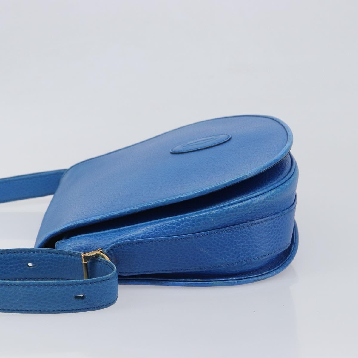CARTIER Must Line Shoulder Bag Leather Blue Gold Tone Auth 199340