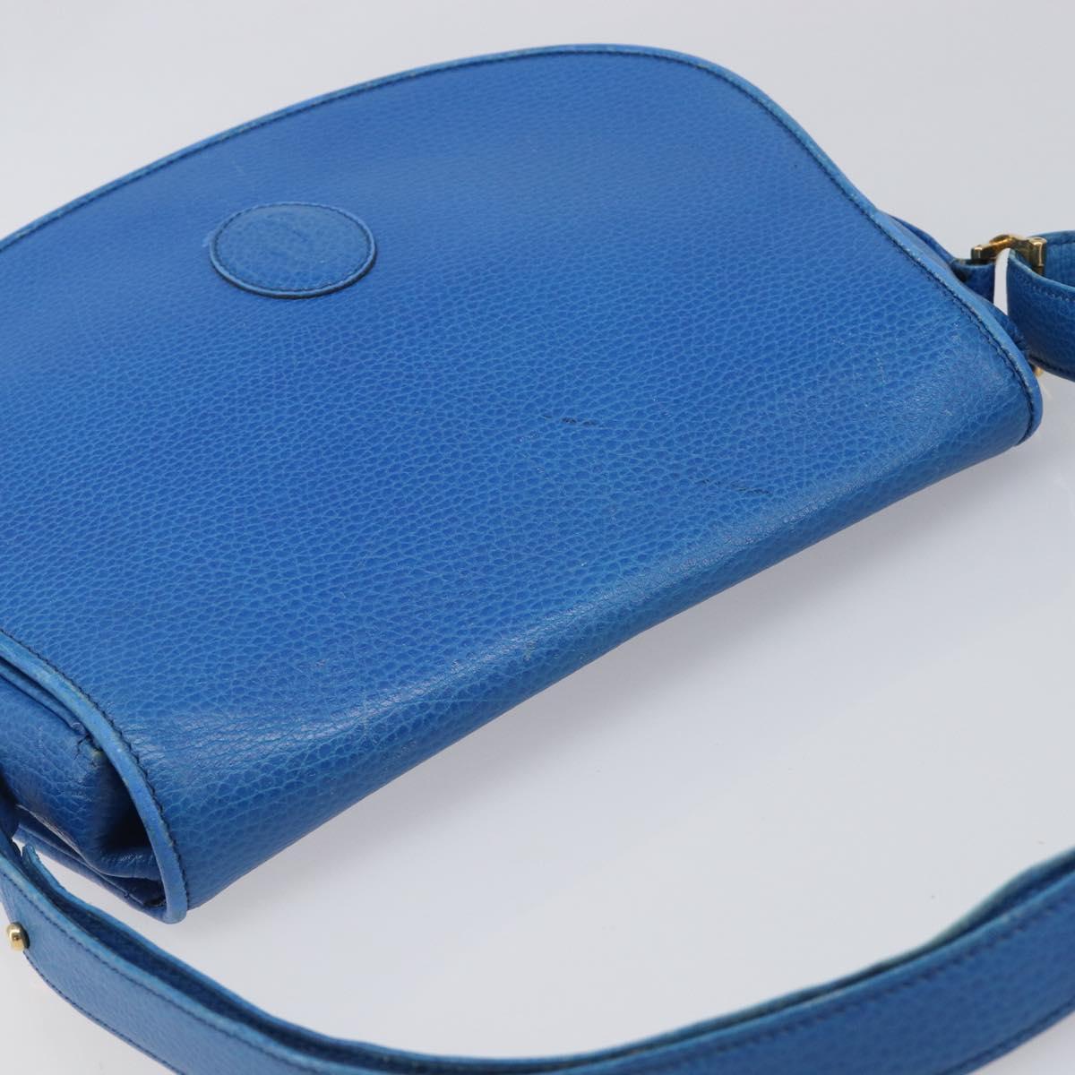 CARTIER Must Line Shoulder Bag Leather Blue Gold Tone Auth 199340