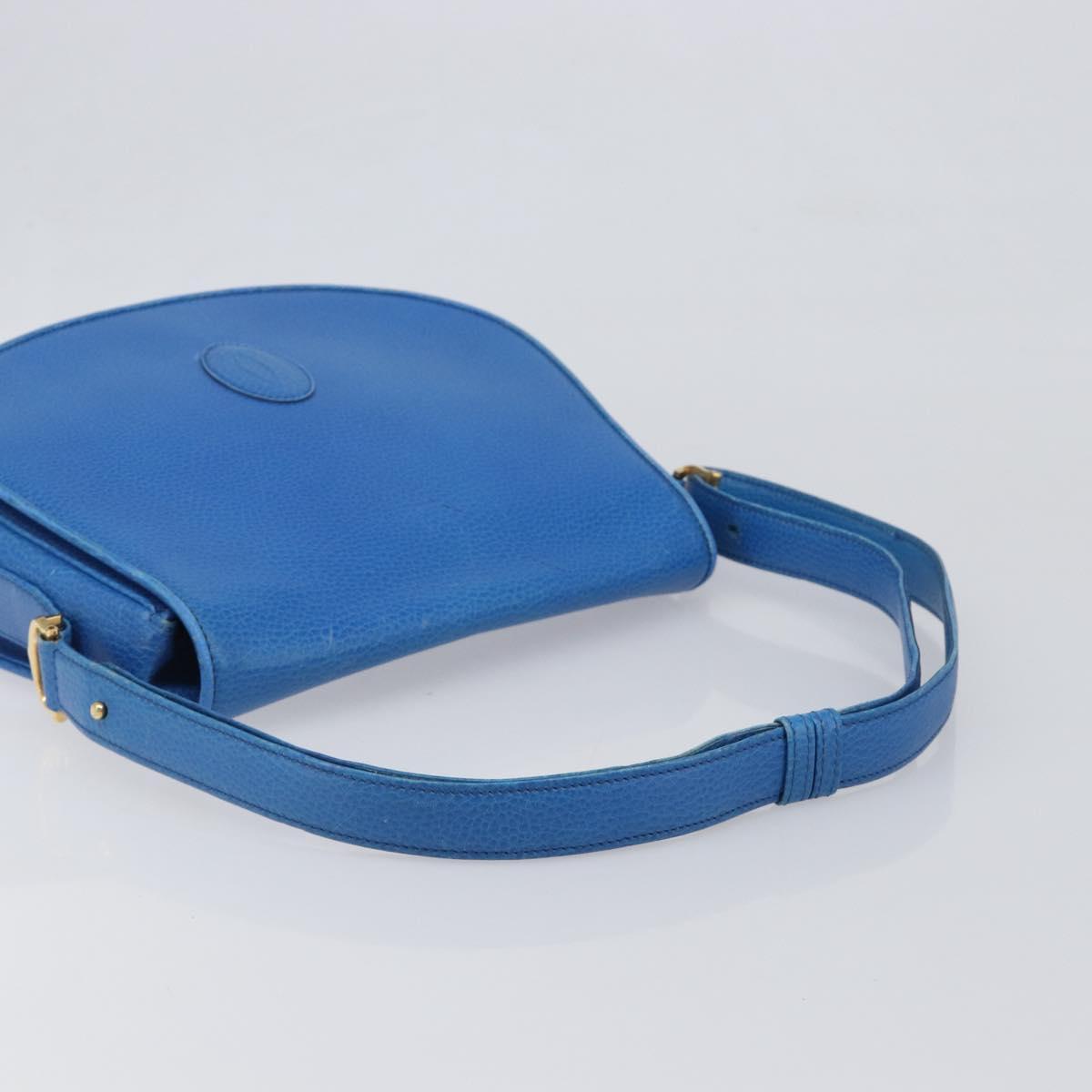 CARTIER Must Line Shoulder Bag Leather Blue Gold Tone Auth 199340