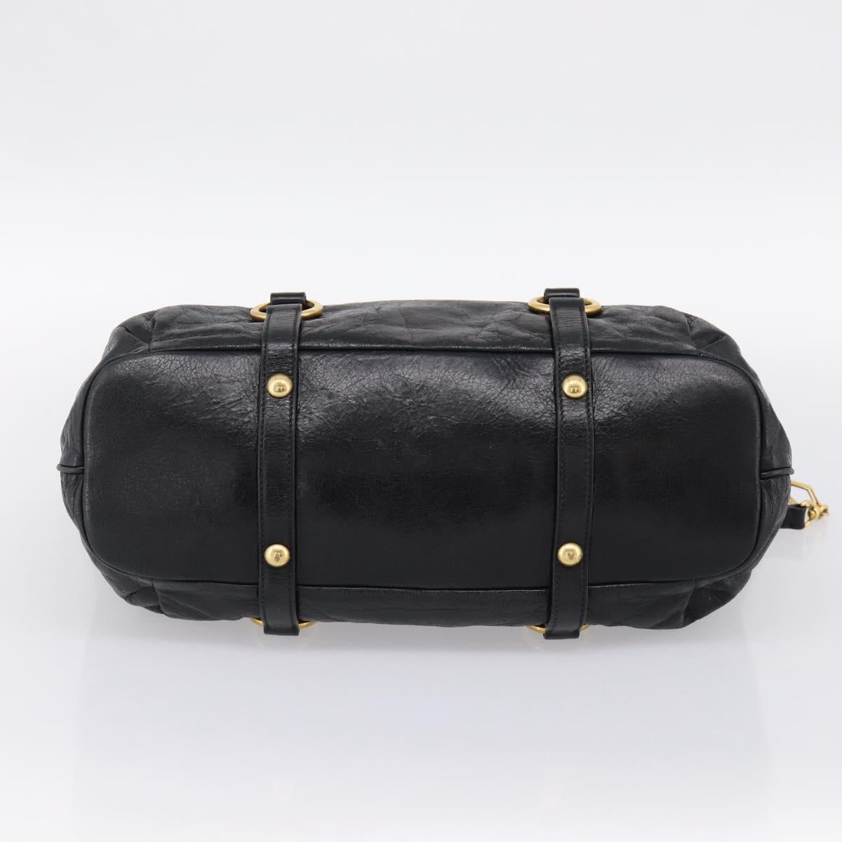 Miu Miu Vittello Shine Hand Bag Leather 2way Black Gold Tone Auth 199341V
