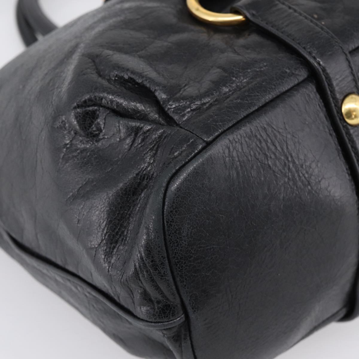 Miu Miu Vittello Shine Hand Bag Leather 2way Black Gold Tone Auth 199341V