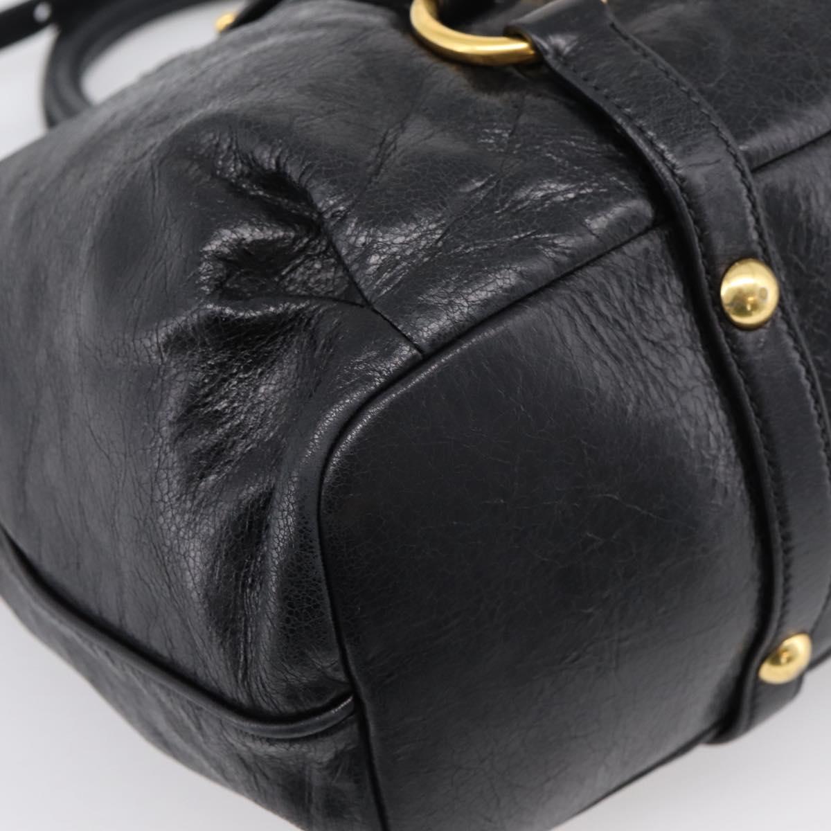Miu Miu Vittello Shine Hand Bag Leather 2way Black Gold Tone Auth 199341V