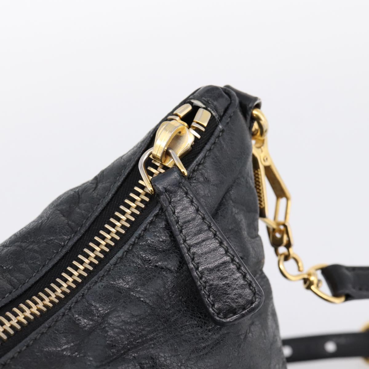 Miu Miu Vittello Shine Hand Bag Leather 2way Black Gold Tone Auth 199341V