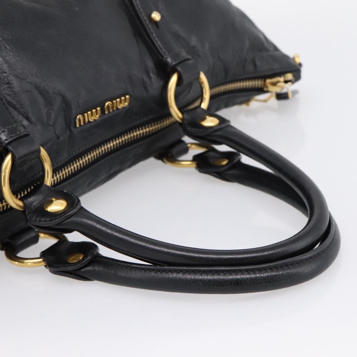 Miu Miu Vittello Shine Hand Bag Leather 2way Black Gold Tone Auth 199341V