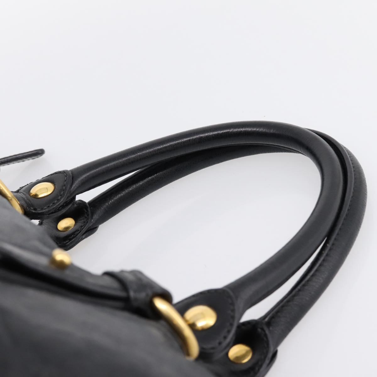 Miu Miu Vittello Shine Hand Bag Leather 2way Black Gold Tone Auth 199341V