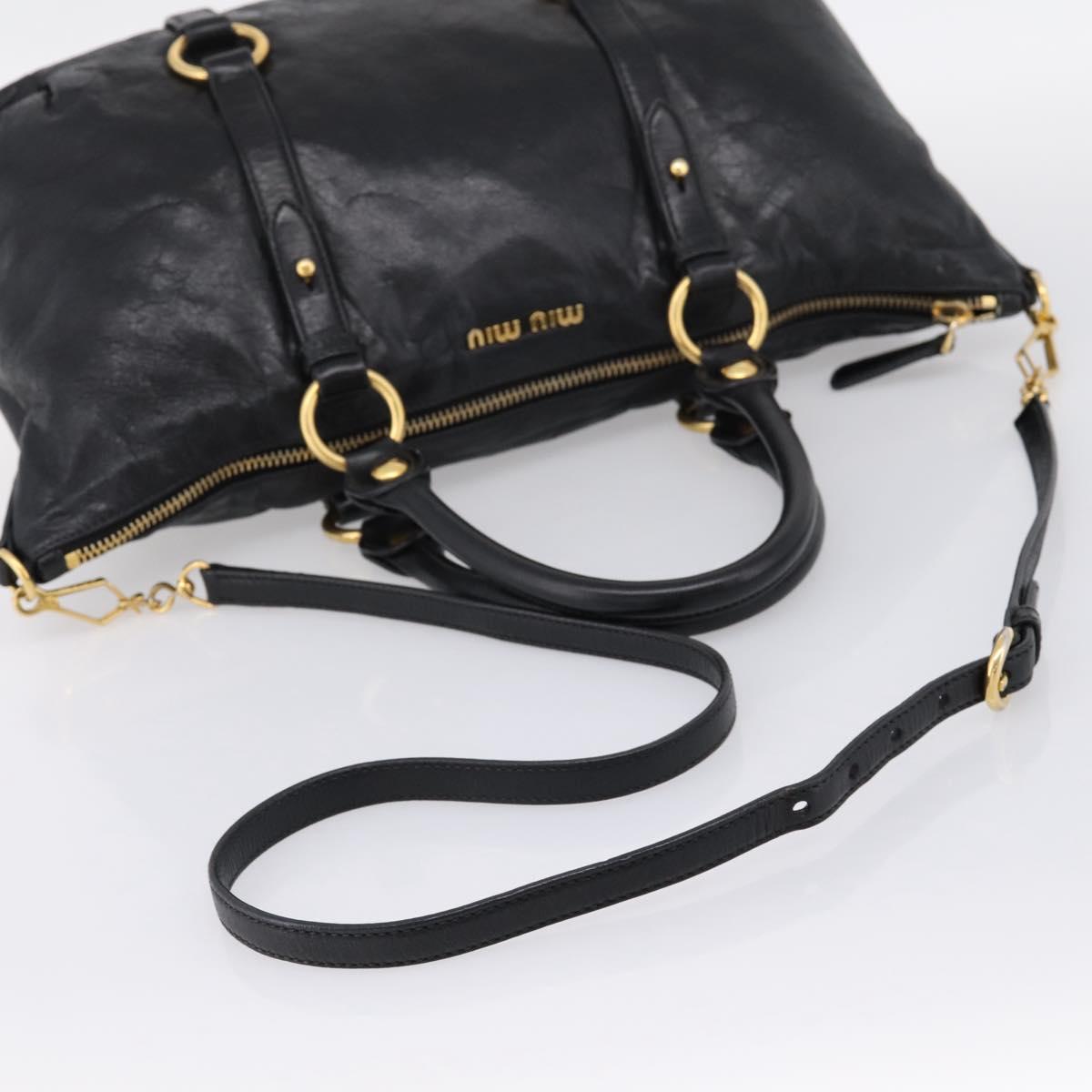 Miu Miu Vittello Shine Hand Bag Leather 2way Black Gold Tone Auth 199341V