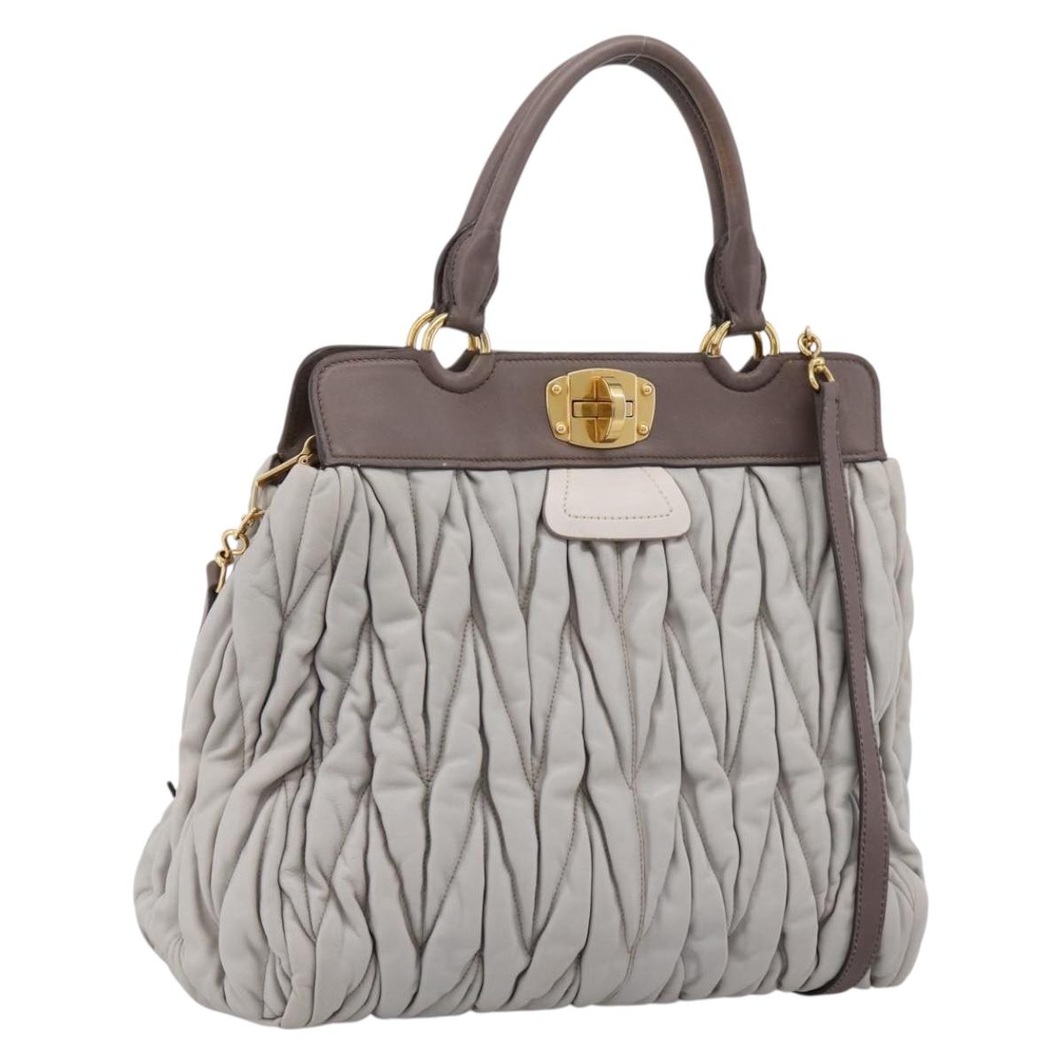 Miu Miu Matelasse Hand Bag Leather 2way Gray Gold Tone Auth 199342A