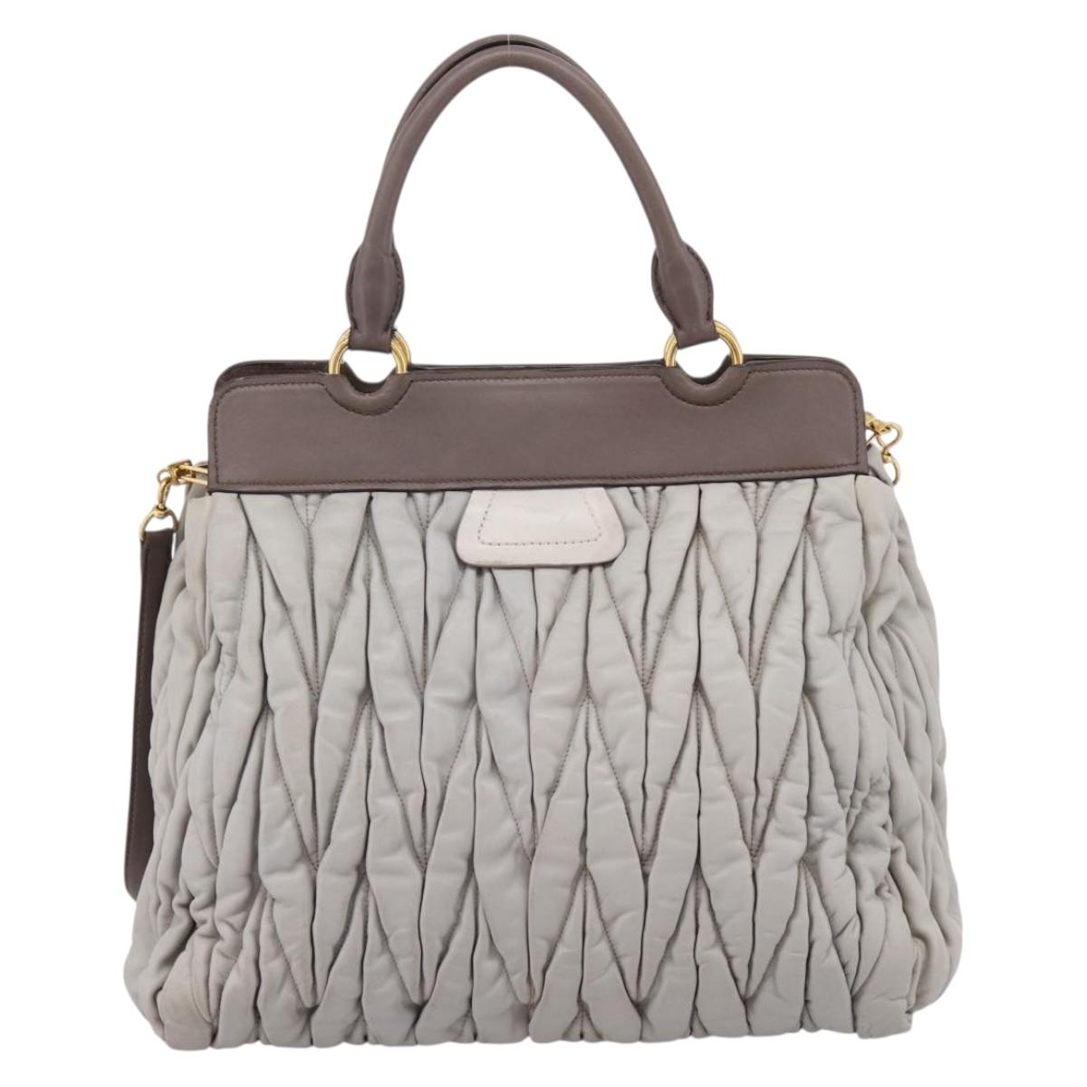 Miu Miu Matelasse Hand Bag Leather 2way Gray Gold Tone Auth 199342A