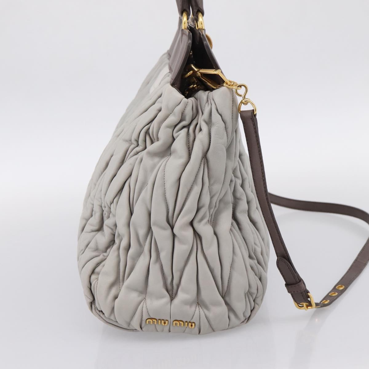 Miu Miu Matelasse Hand Bag Leather 2way Gray Gold Tone Auth 199342A