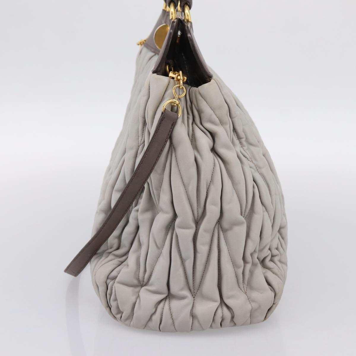 Miu Miu Matelasse Hand Bag Leather 2way Gray Gold Tone Auth 199342A