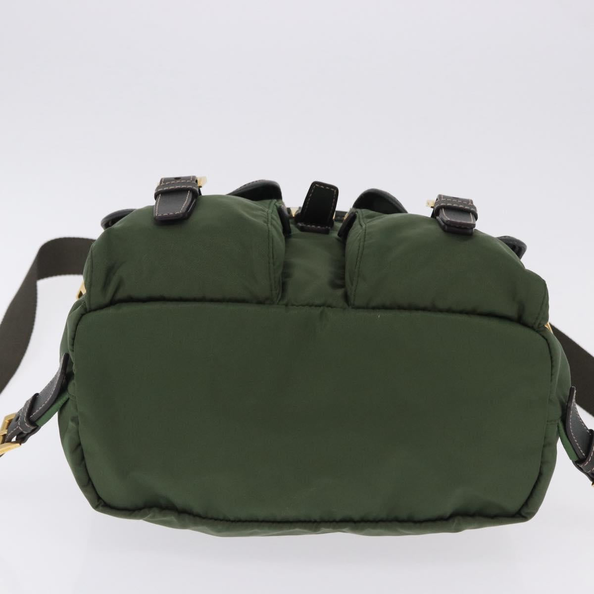 PRADA Backpack Nylon Green Gold Tone Auth 199343A