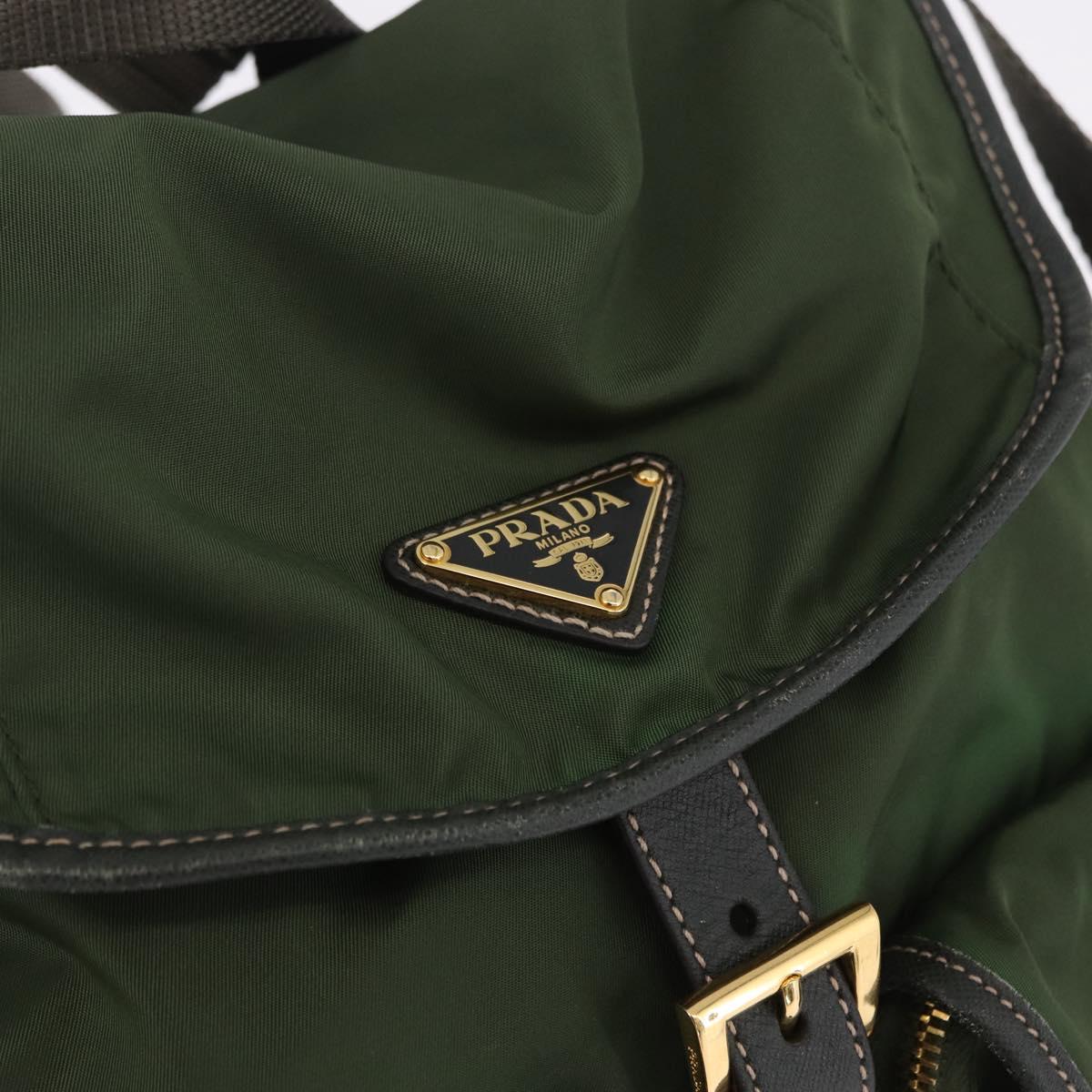 PRADA Backpack Nylon Green Gold Tone Auth 199343A
