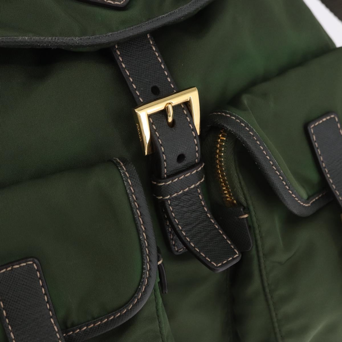 PRADA Backpack Nylon Green Gold Tone Auth 199343A