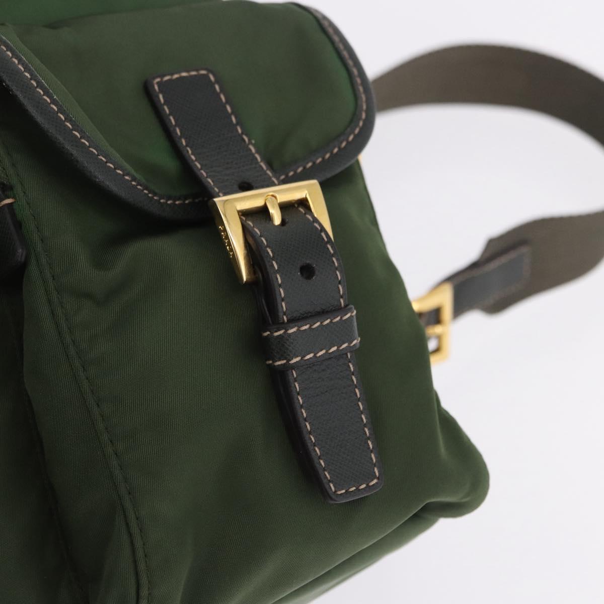 PRADA Backpack Nylon Green Gold Tone Auth 199343A