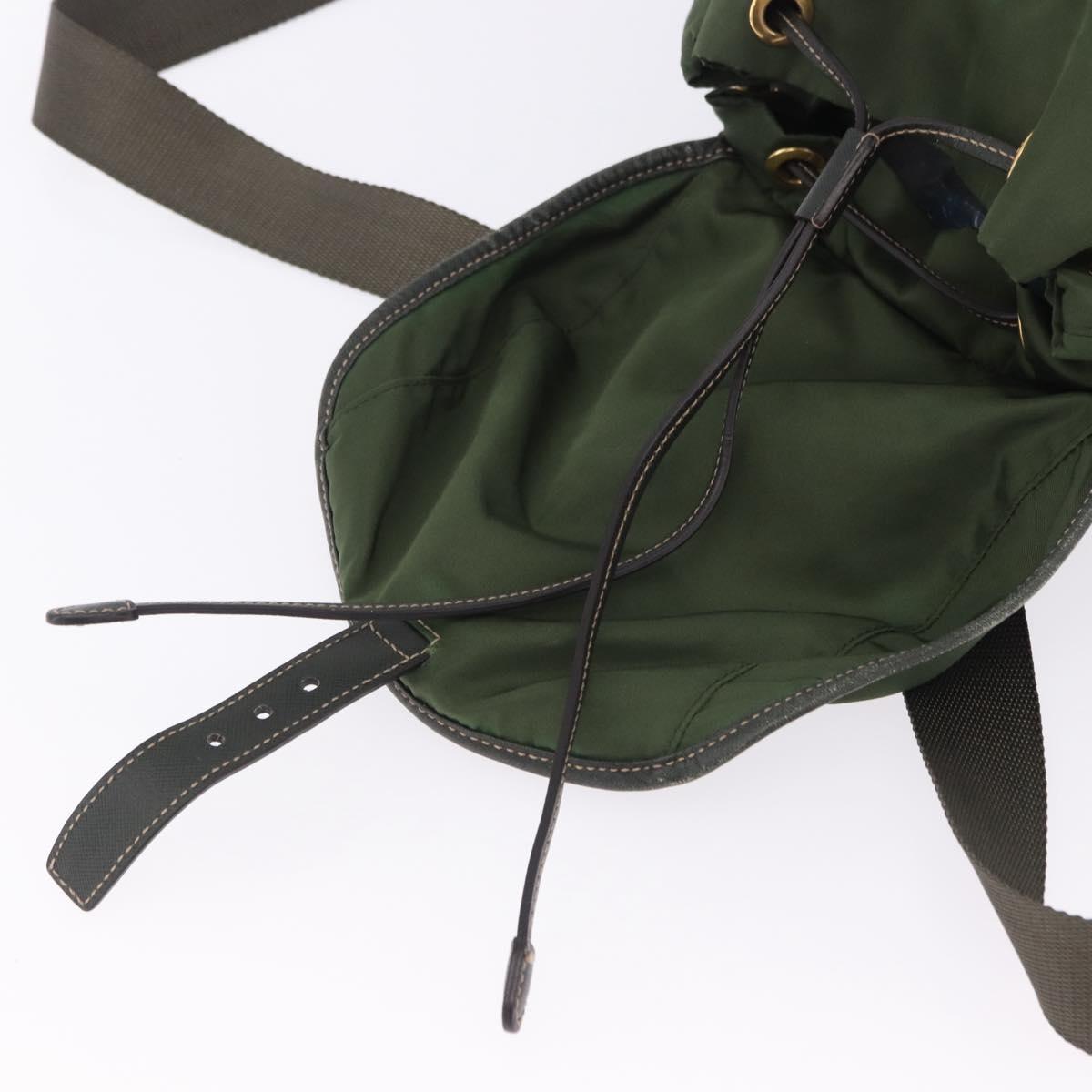 PRADA Backpack Nylon Green Gold Tone Auth 199343A