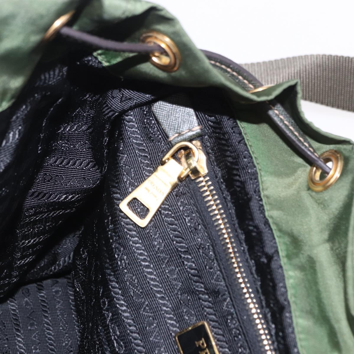 PRADA Backpack Nylon Green Gold Tone Auth 199343A