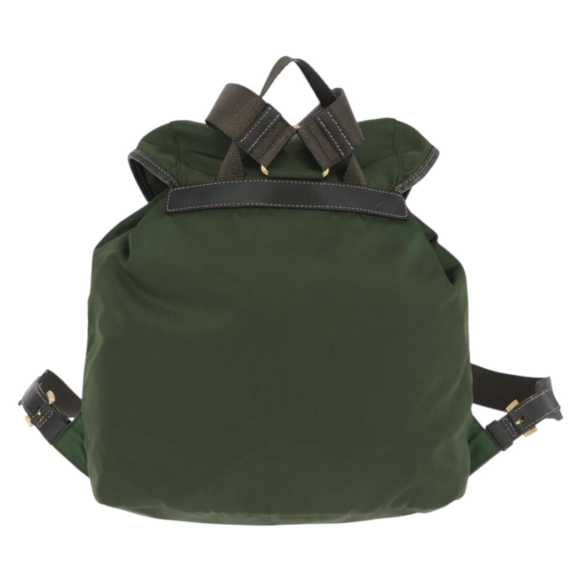 PRADA Backpack Nylon Green Gold Tone Auth 199343A