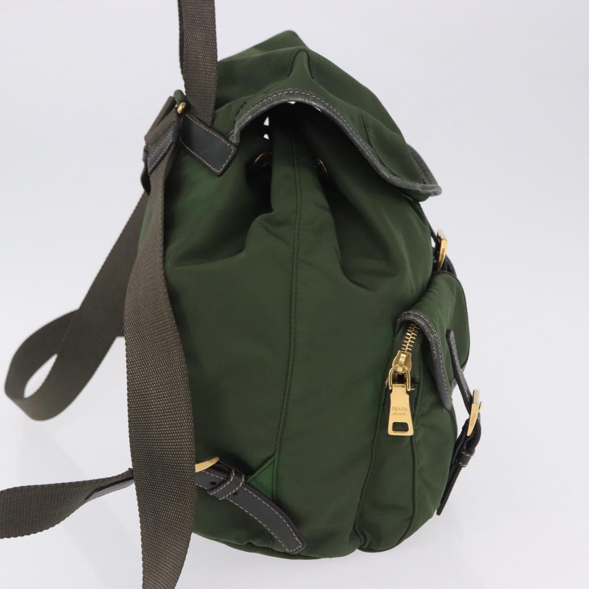 PRADA Backpack Nylon Green Gold Tone Auth 199343A