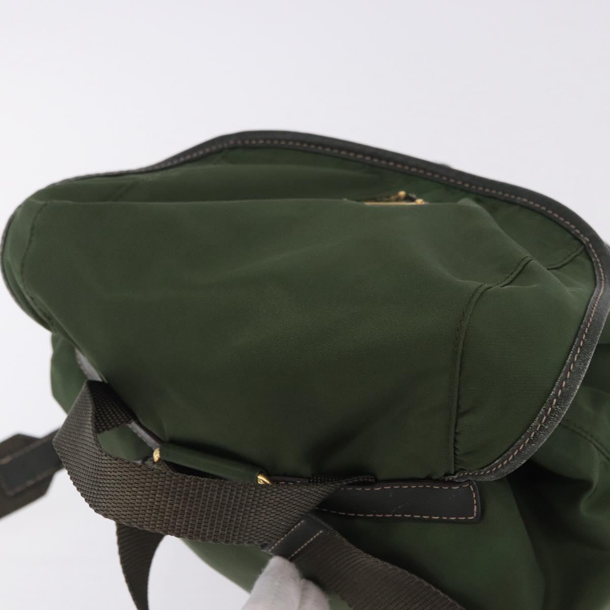 PRADA Backpack Nylon Green Gold Tone Auth 199343A