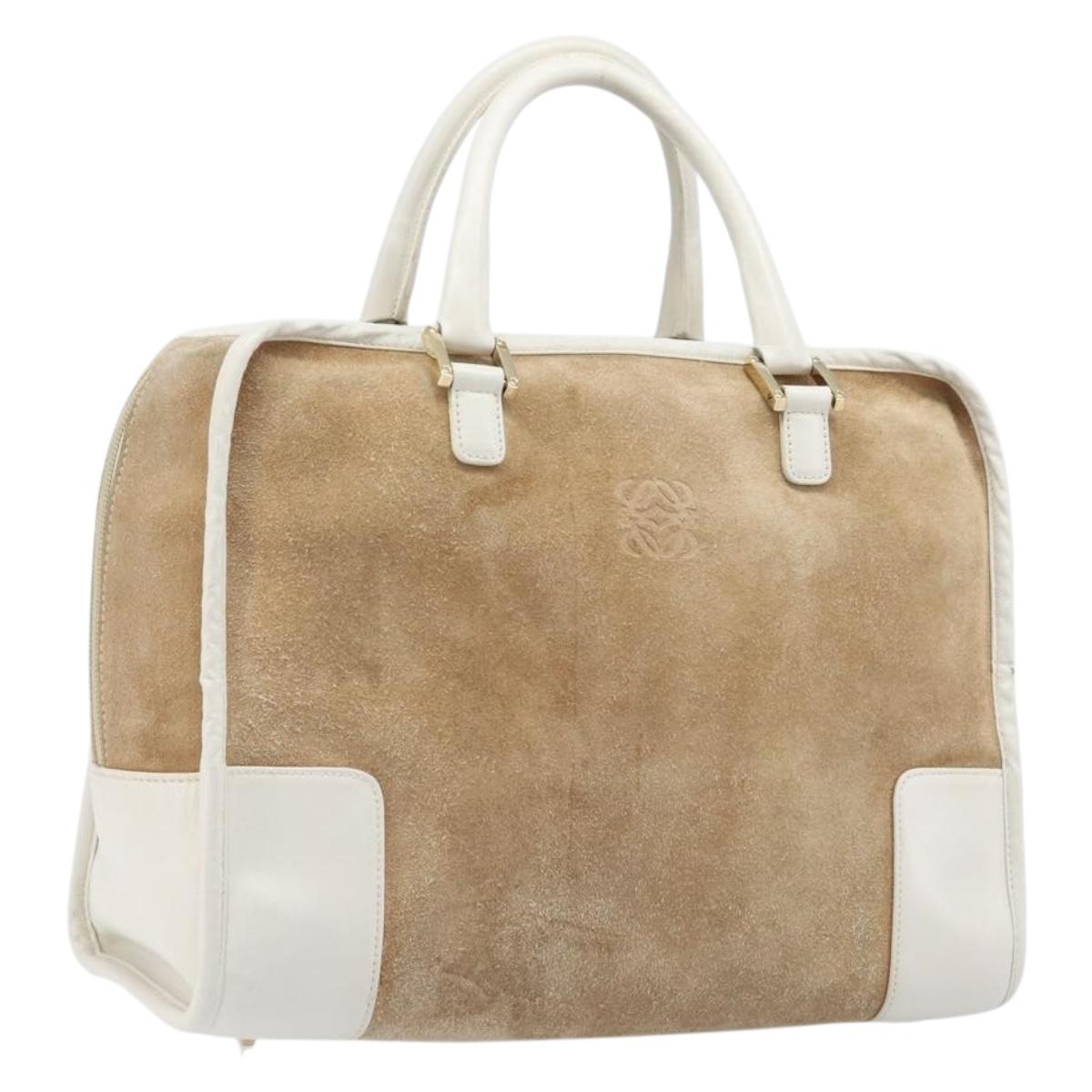 LOEWE Amazona 32 Hand Bag Suede Beige Gold Tone Auth 199344A