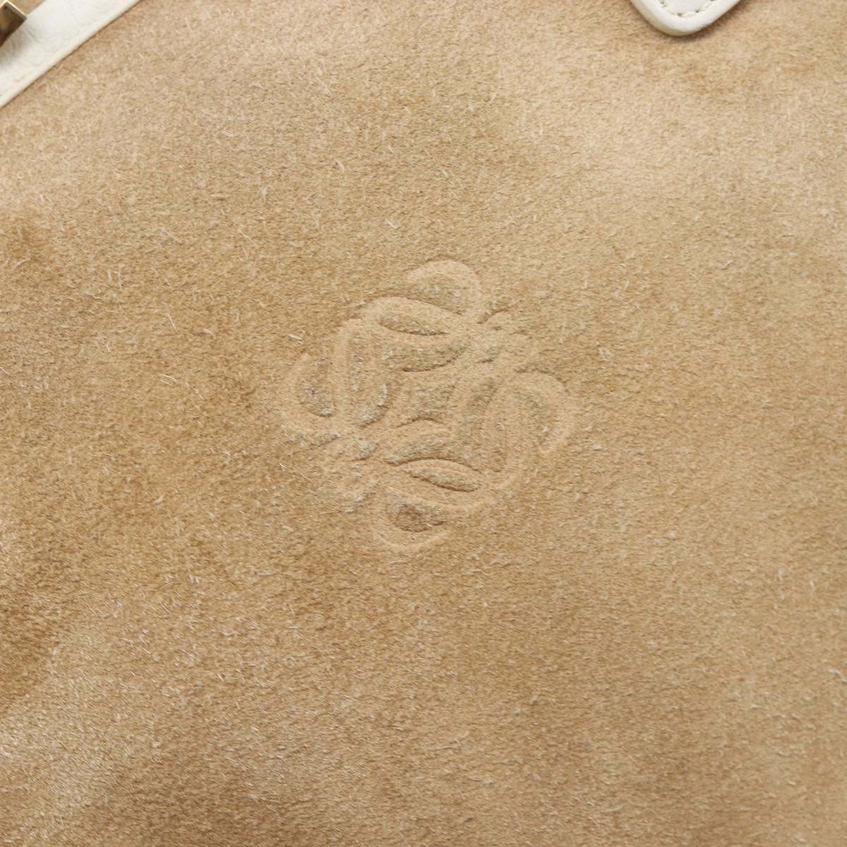 LOEWE Amazona 32 Hand Bag Suede Beige Gold Tone Auth 199344A