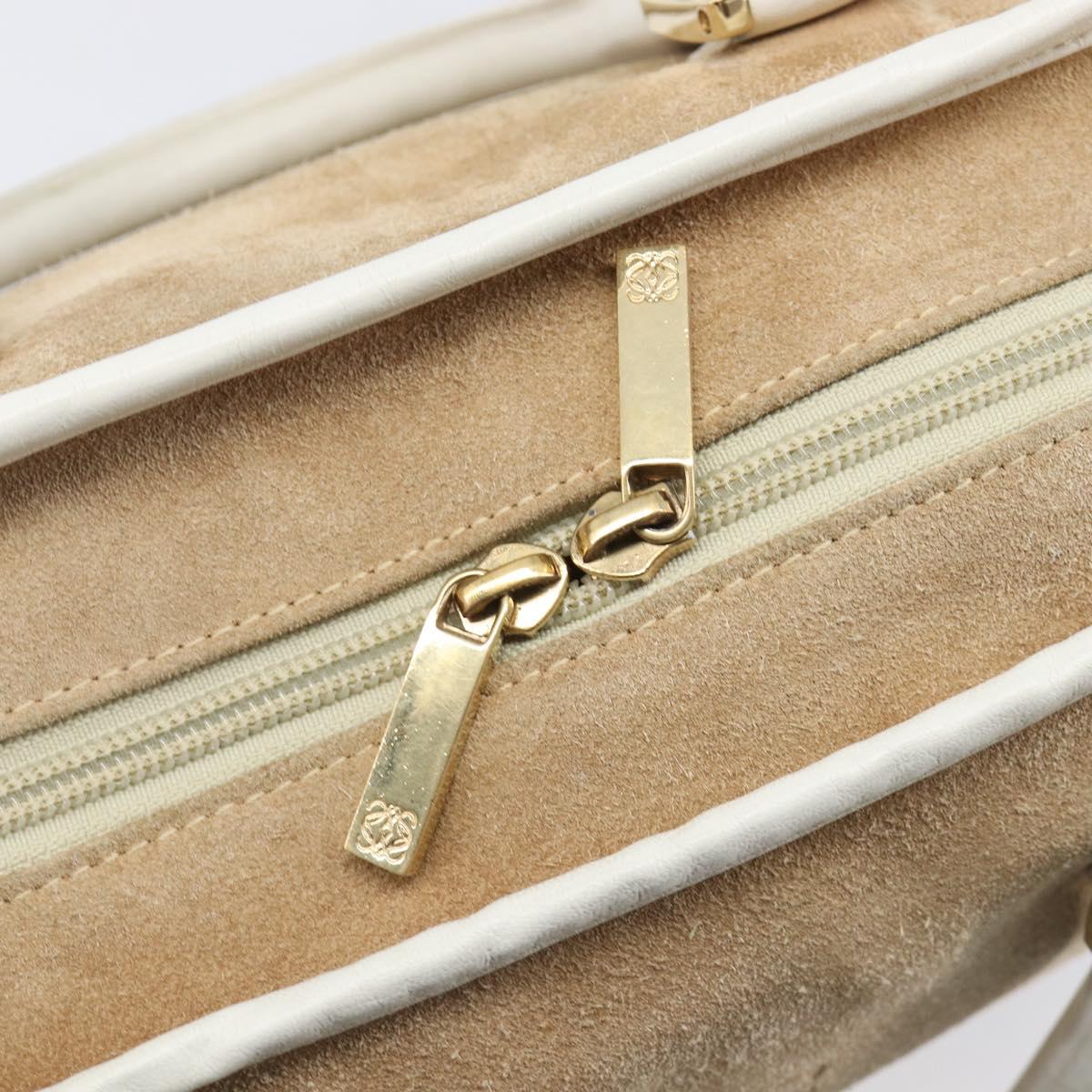 LOEWE Amazona 32 Hand Bag Suede Beige Gold Tone Auth 199344A