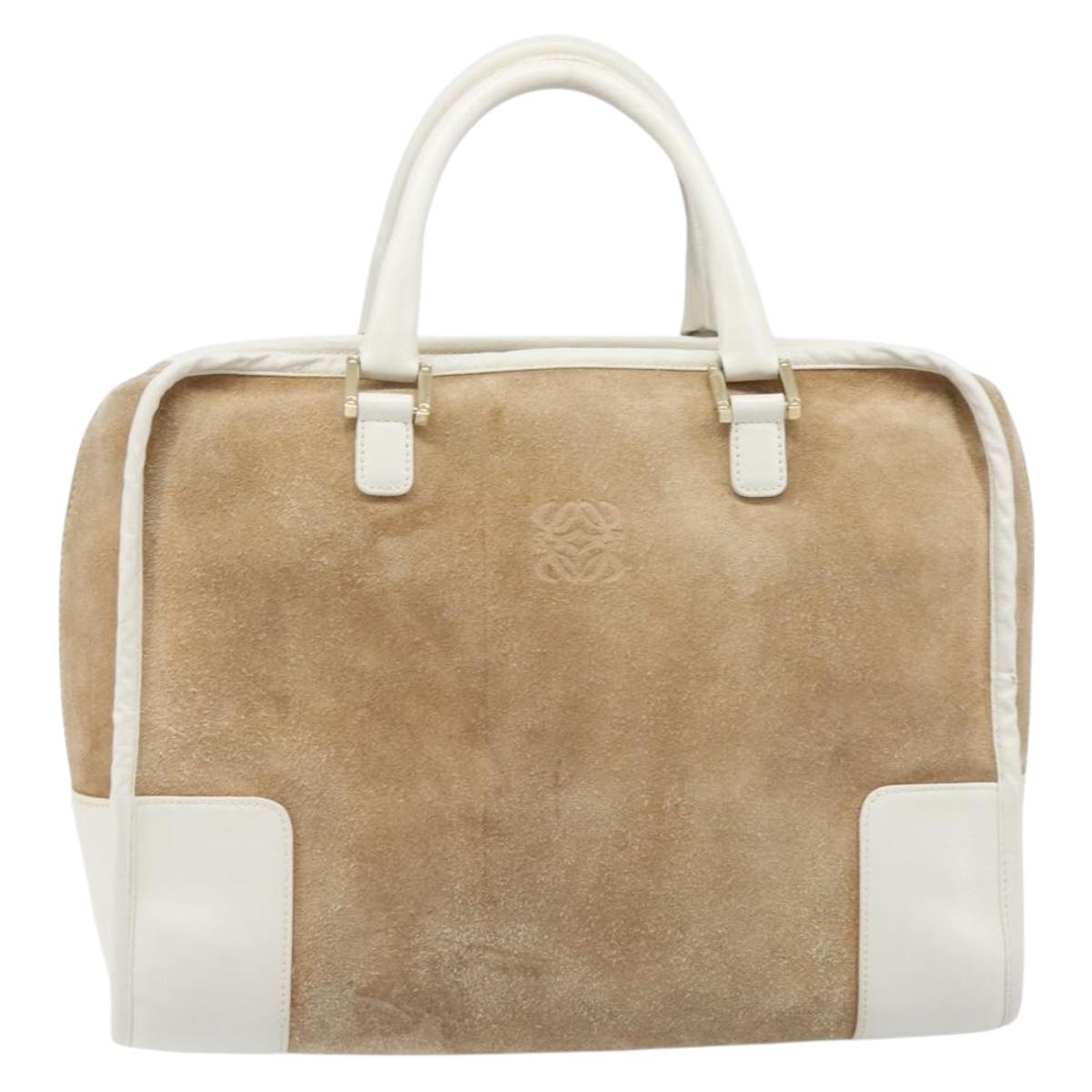 LOEWE Amazona 32 Hand Bag Suede Beige Gold Tone Auth 199344A