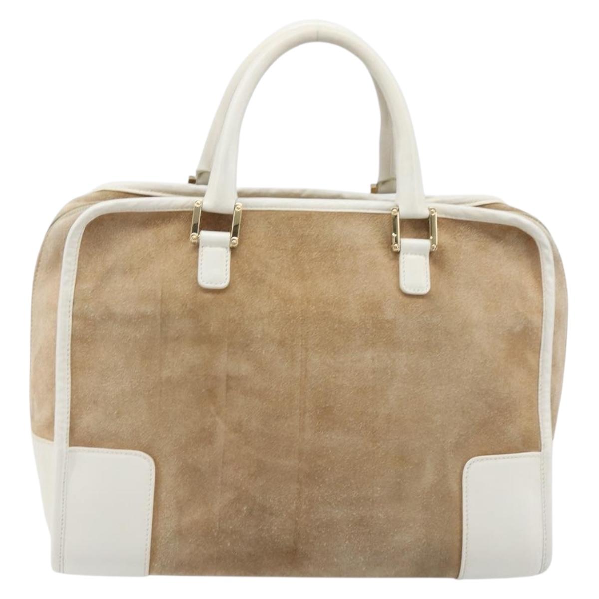LOEWE Amazona 32 Hand Bag Suede Beige Gold Tone Auth 199344A