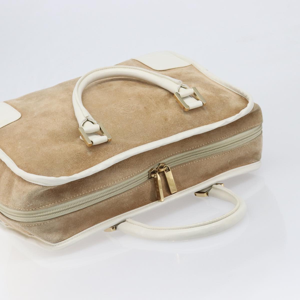 LOEWE Amazona 32 Hand Bag Suede Beige Gold Tone Auth 199344A