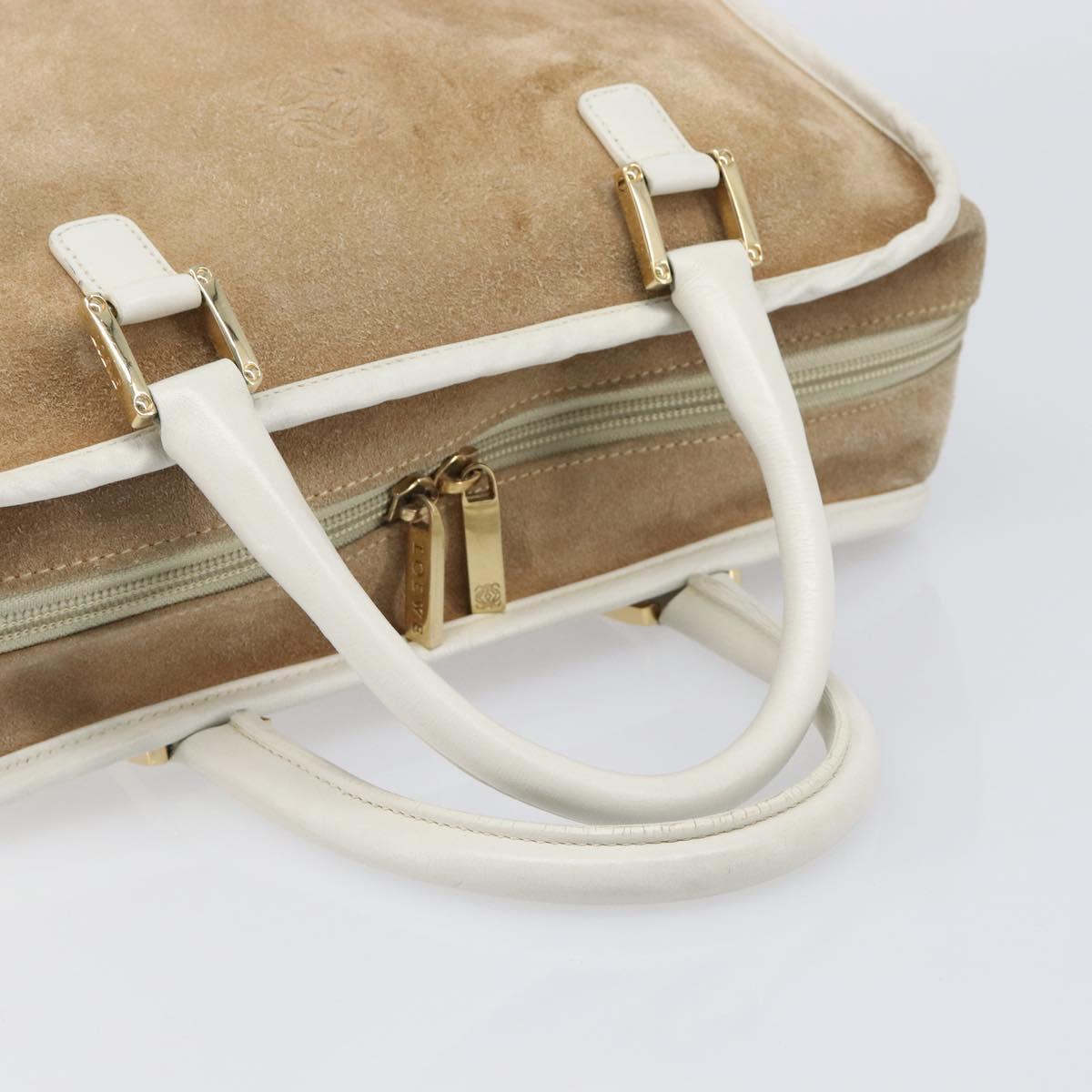 LOEWE Amazona 32 Hand Bag Suede Beige Gold Tone Auth 199344A