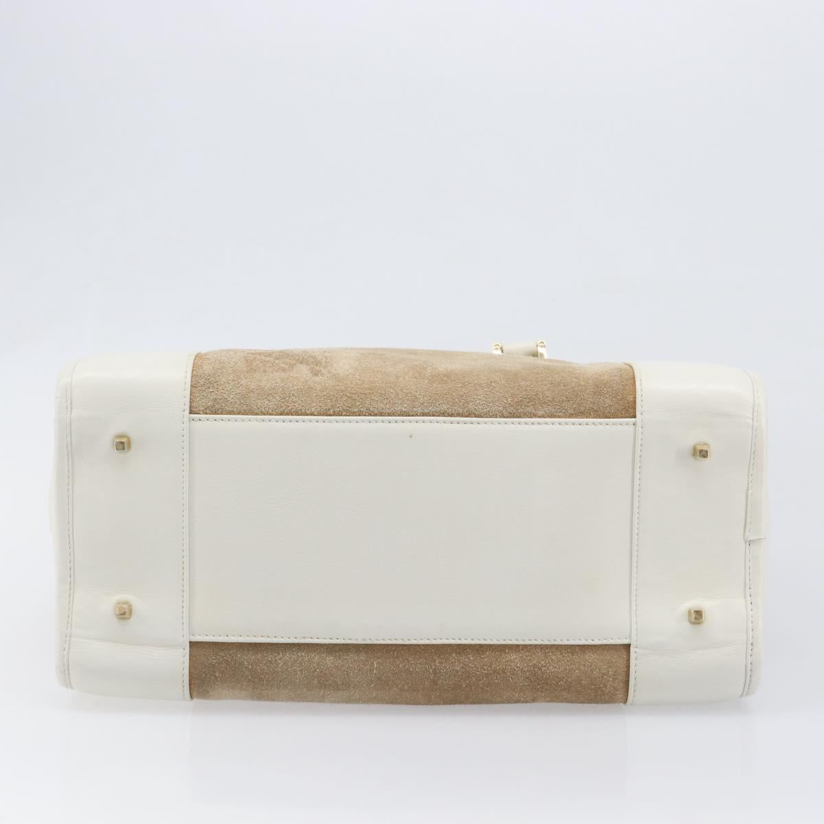 LOEWE Amazona 32 Hand Bag Suede Beige Gold Tone Auth 199344A