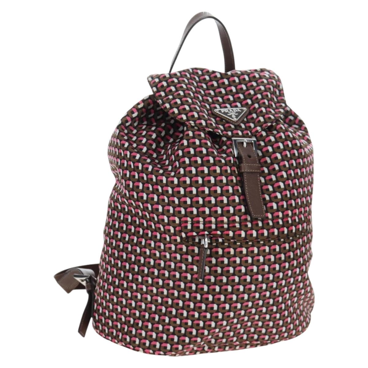PRADA Backpack Nylon Pink Brown Auth 199345V