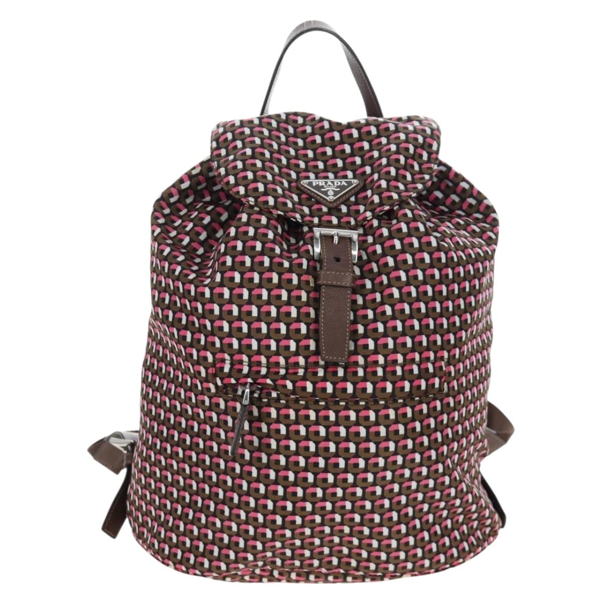 PRADA Backpack Nylon Pink Brown Auth 199345V