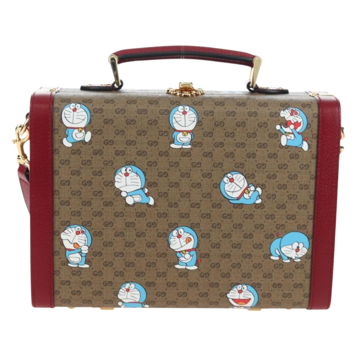 GUCCI Micro GG Supreme Doraemon Hand Bag PVC 2way Brown 633587 Auth 199346SM