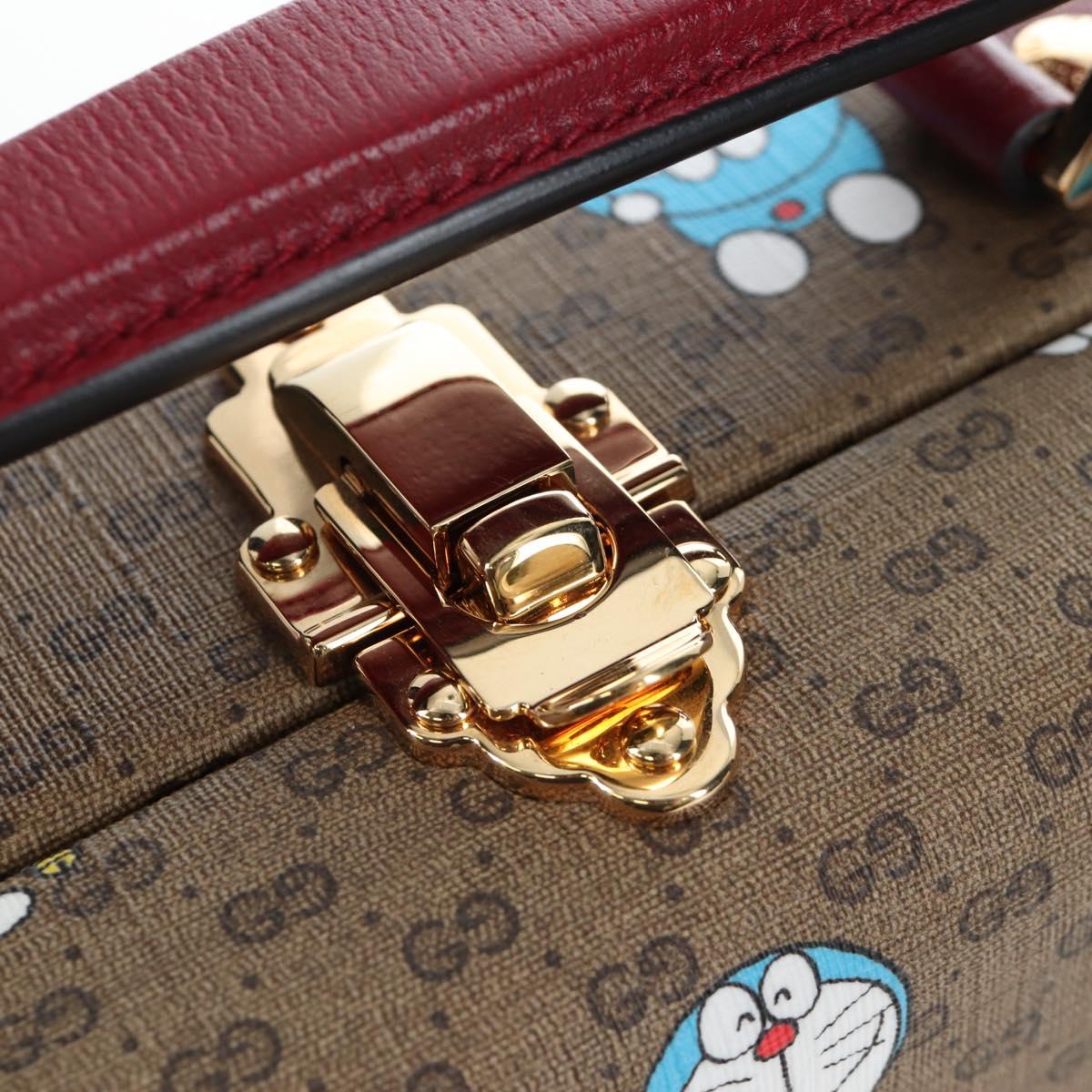 GUCCI Micro GG Supreme Doraemon Hand Bag PVC 2way Brown 633587 Auth 199346SM