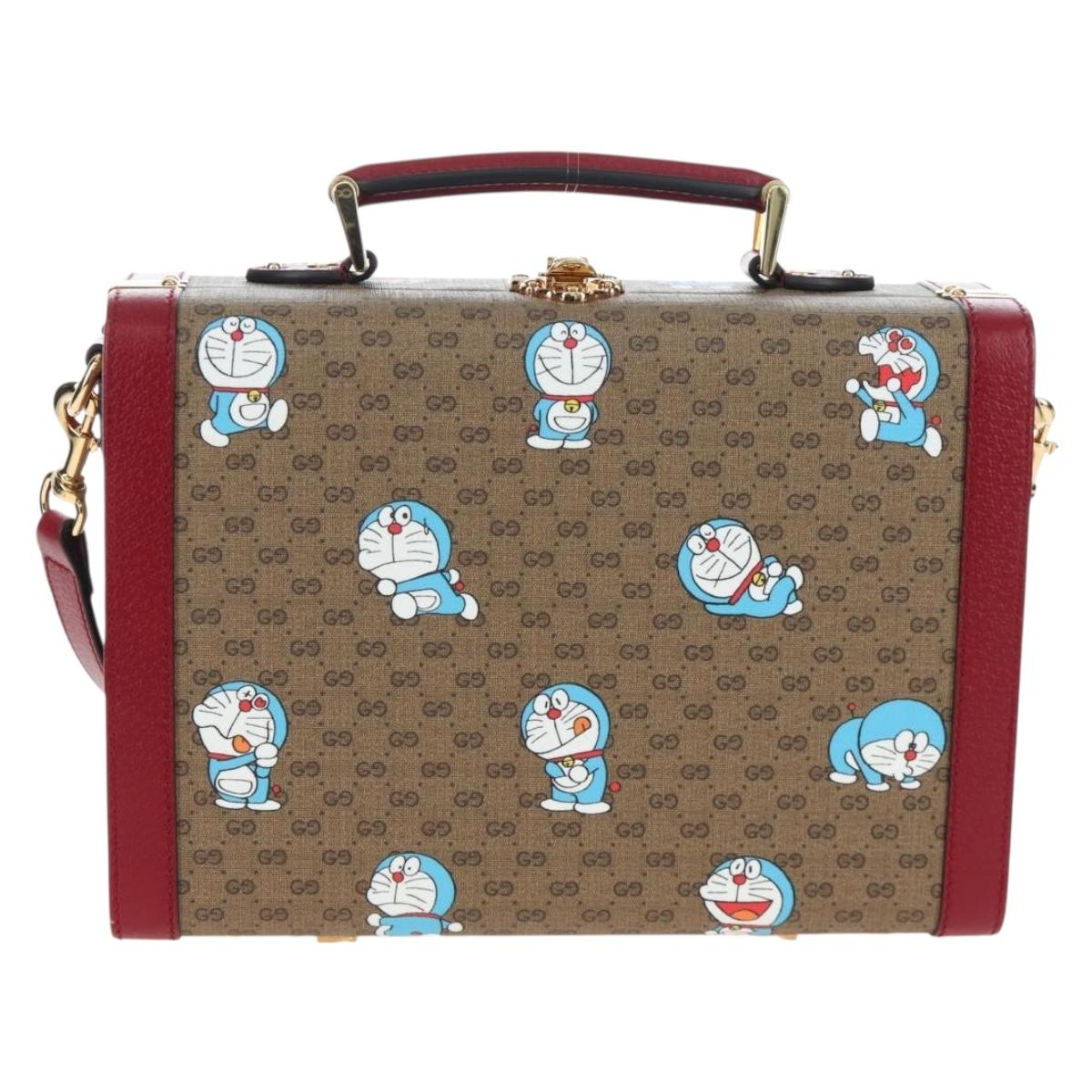 GUCCI Micro GG Supreme Doraemon Hand Bag PVC 2way Beige 633587 Auth 199347SM
