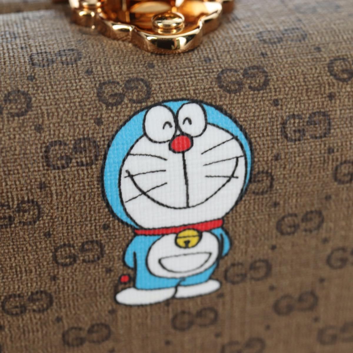 GUCCI Micro GG Supreme Doraemon Hand Bag PVC 2way Beige 633587 Auth 199347SM