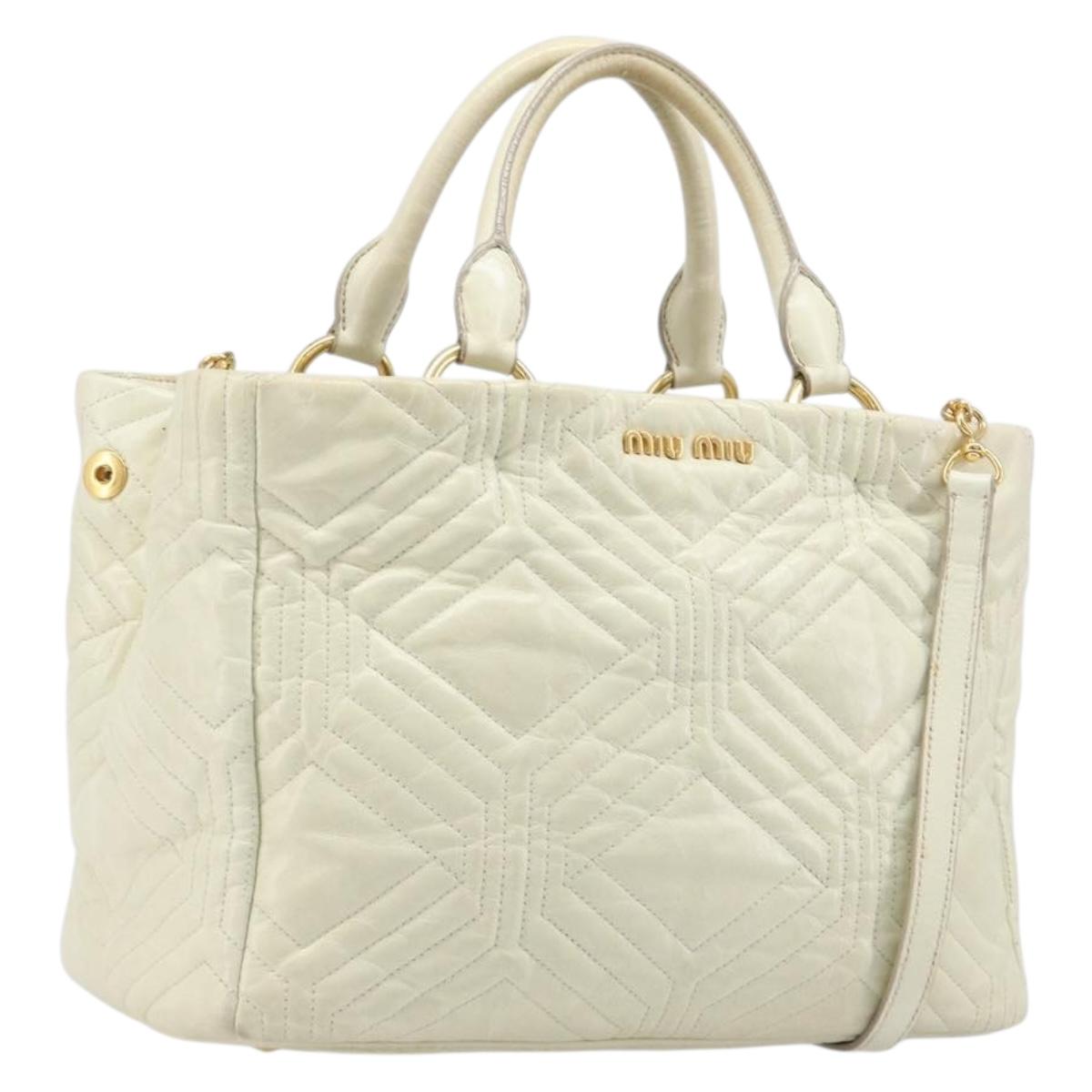 Miu Miu Vitter Shine Hand Bag Leather 2way Beige Gold Tone Auth 199350