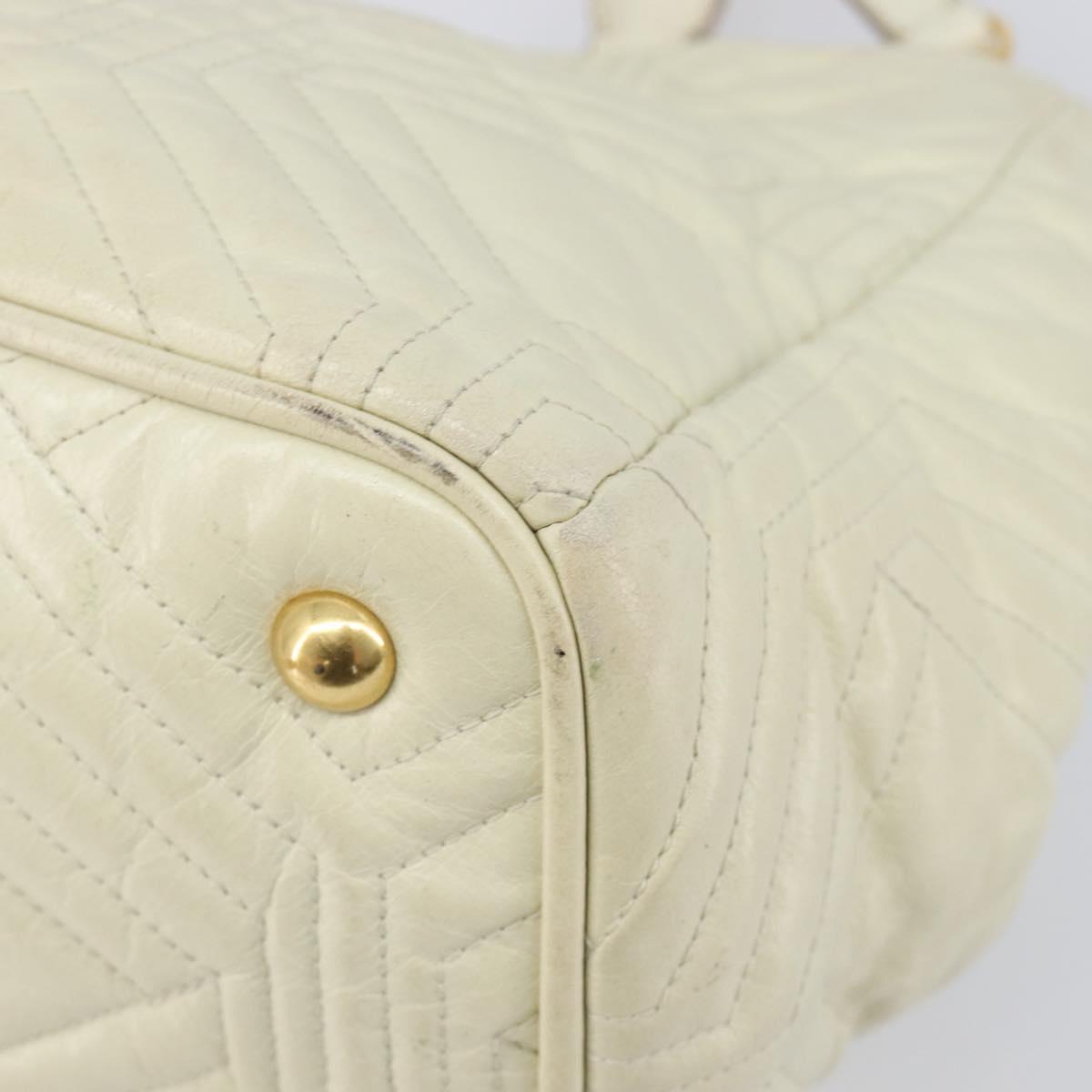 Miu Miu Vitter Shine Hand Bag Leather 2way Beige Gold Tone Auth 199350