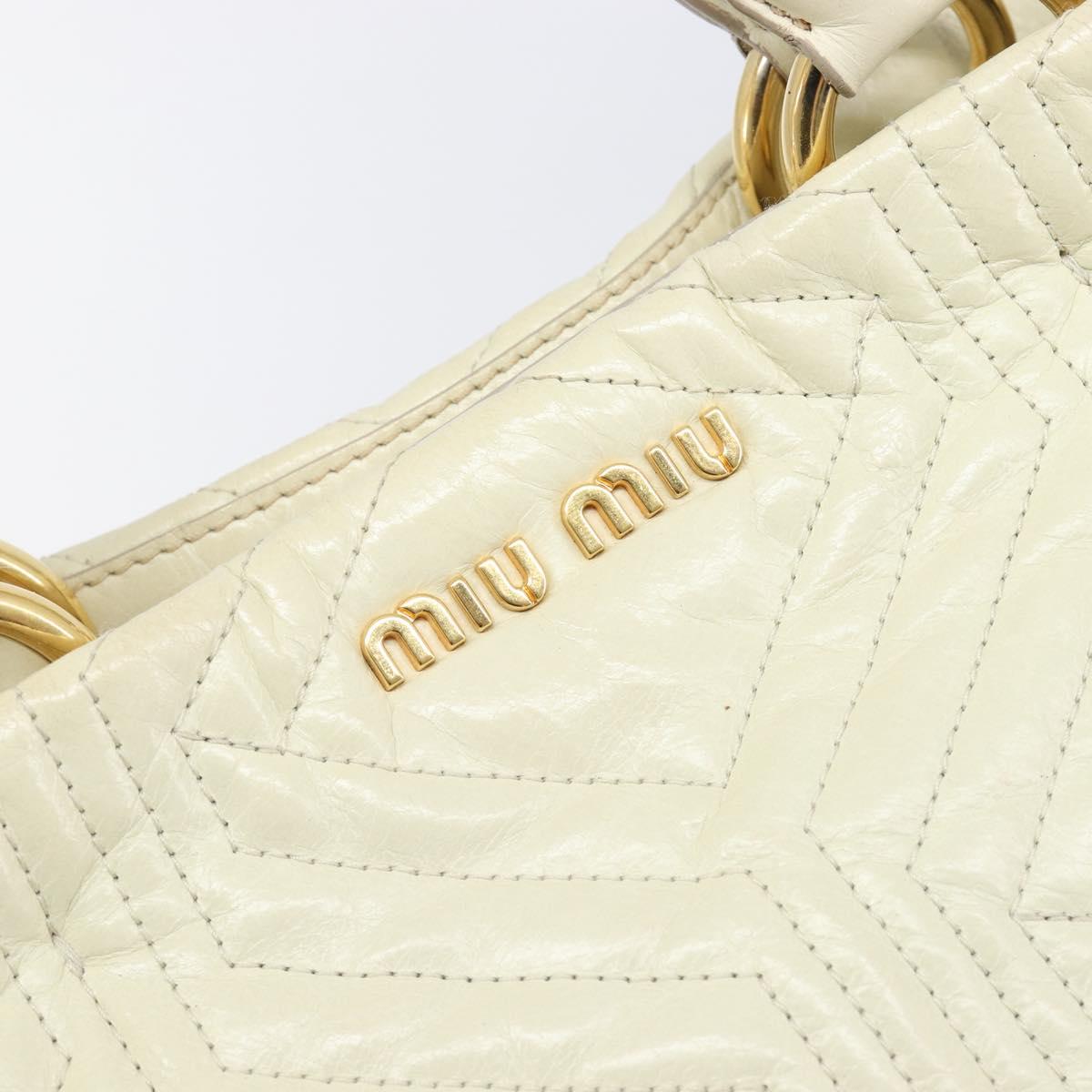 Miu Miu Vitter Shine Hand Bag Leather 2way Beige Gold Tone Auth 199350