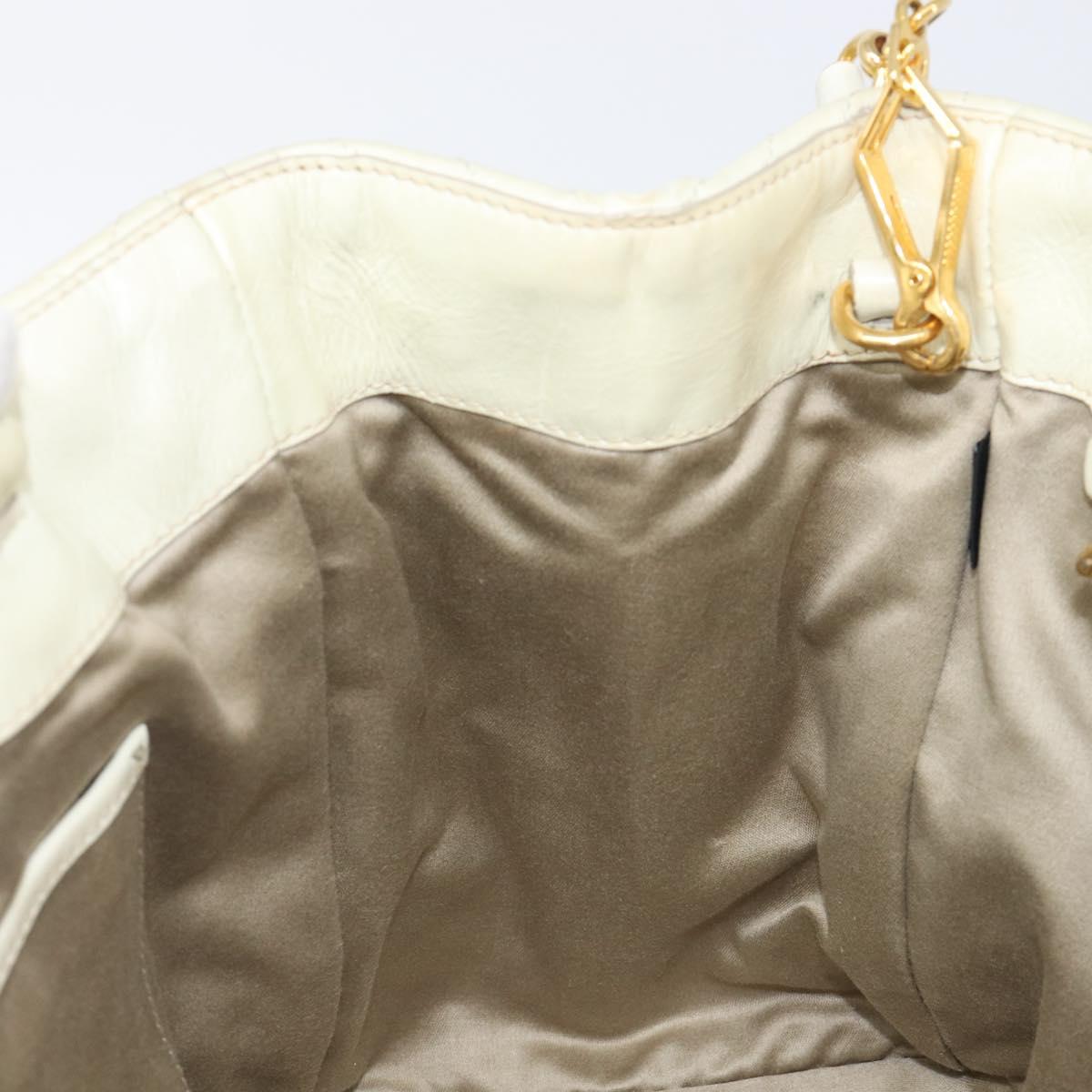 Miu Miu Vitter Shine Hand Bag Leather 2way Beige Gold Tone Auth 199350